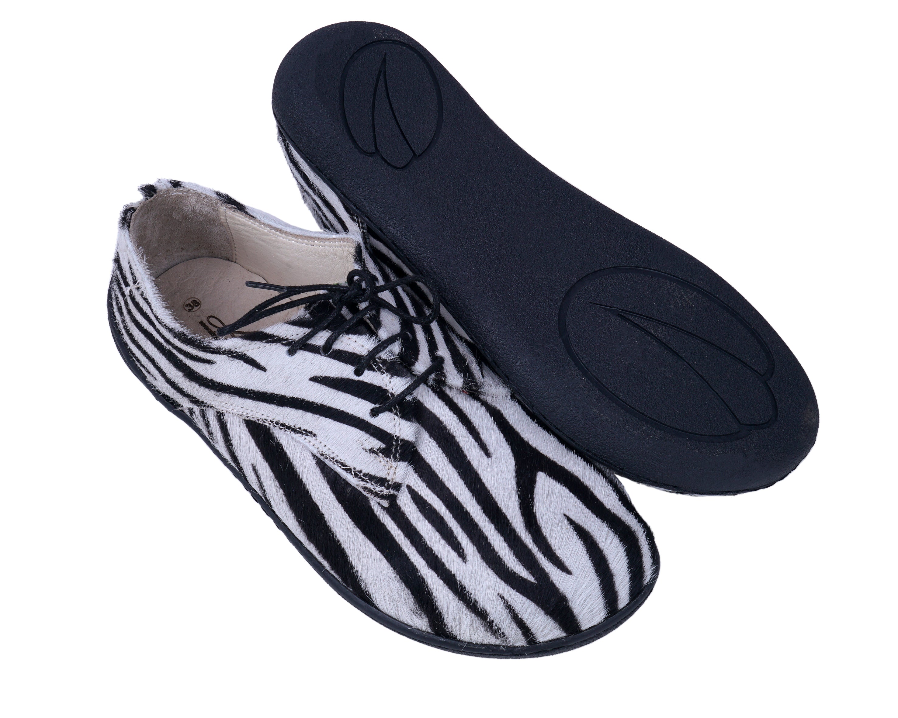 Zebra Oxford Wide Barefoot Shoes Smooth Leather Handmade 6mm Rubber Outsole 