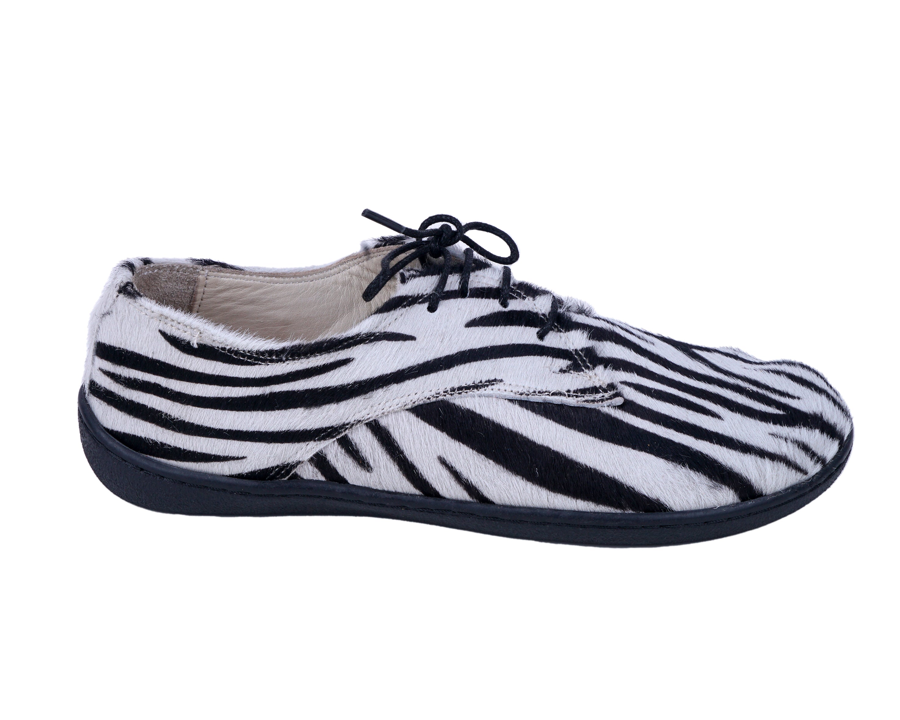 Zebra Oxford Wide Barefoot Shoes Smooth Leather Handmade 6mm Rubber Outsole