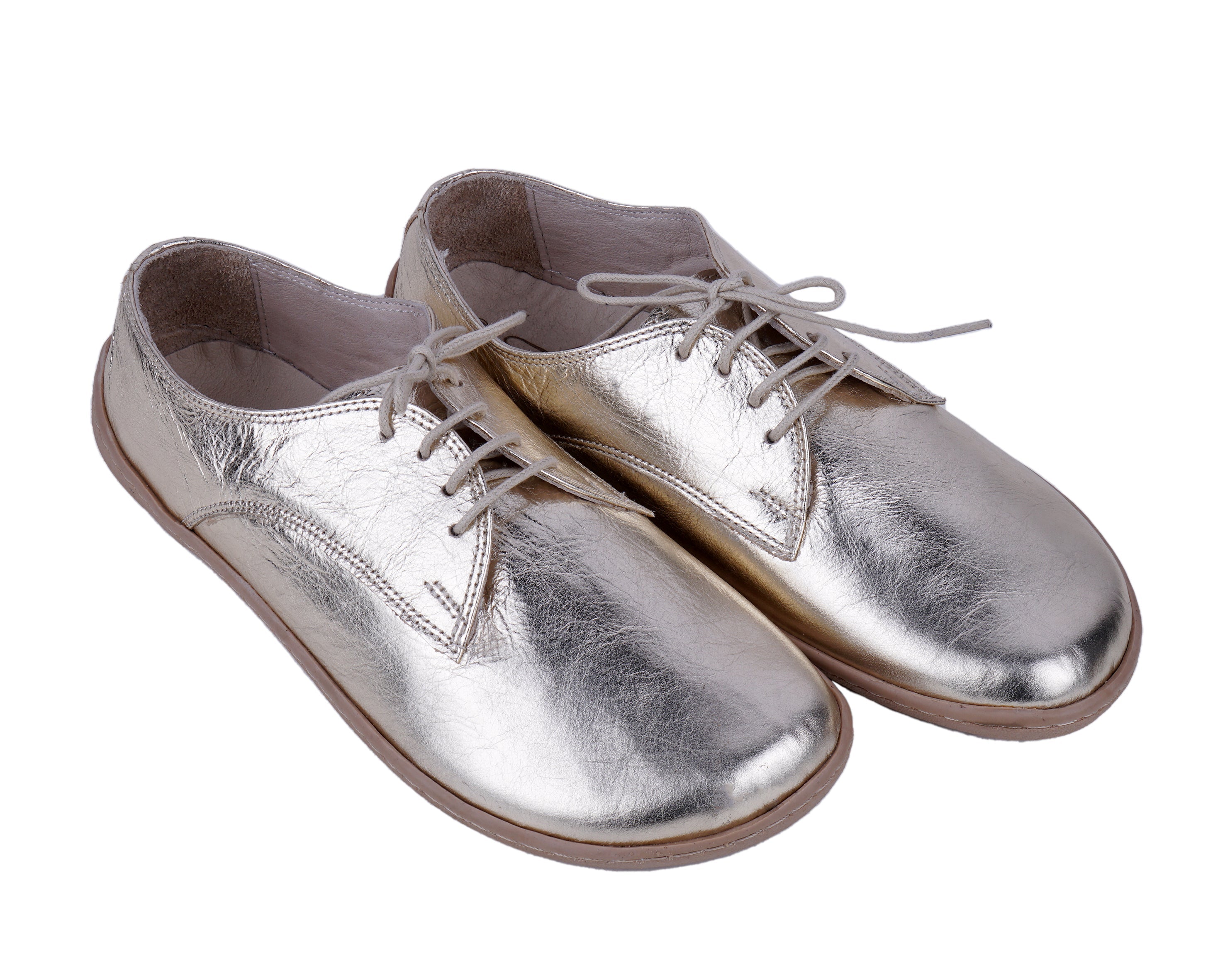 Gold Oxford Wide Barefoot Shoes Smooth Leather Handmade 6mm Rubber Outsole 
