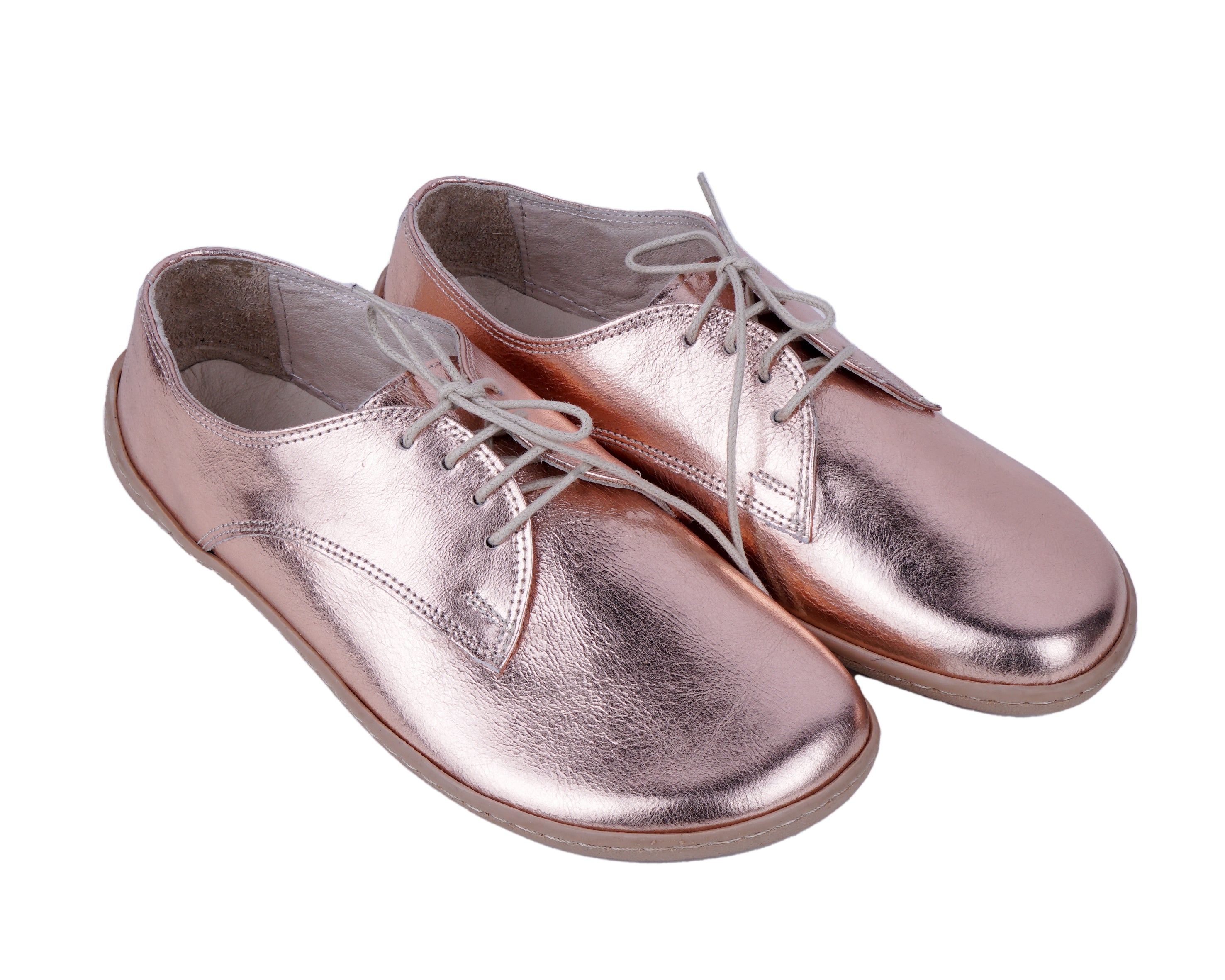 Rose Oxford Wide Barefoot Shoes Smooth Leather Handmade 6mm Rubber Outsole 