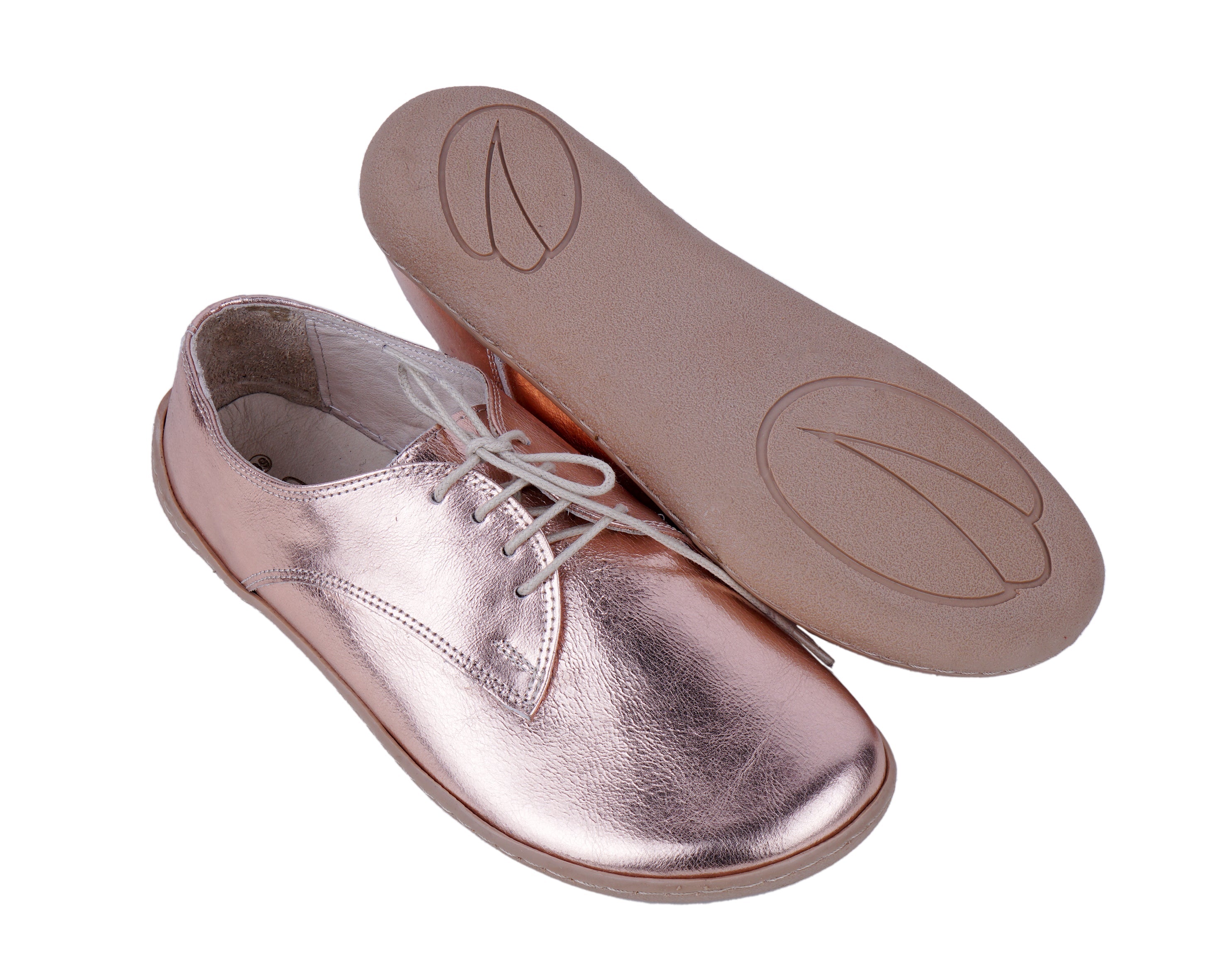 Rose Oxford Wide Barefoot Shoes Smooth Leather Handmade 6mm Rubber Outsole 