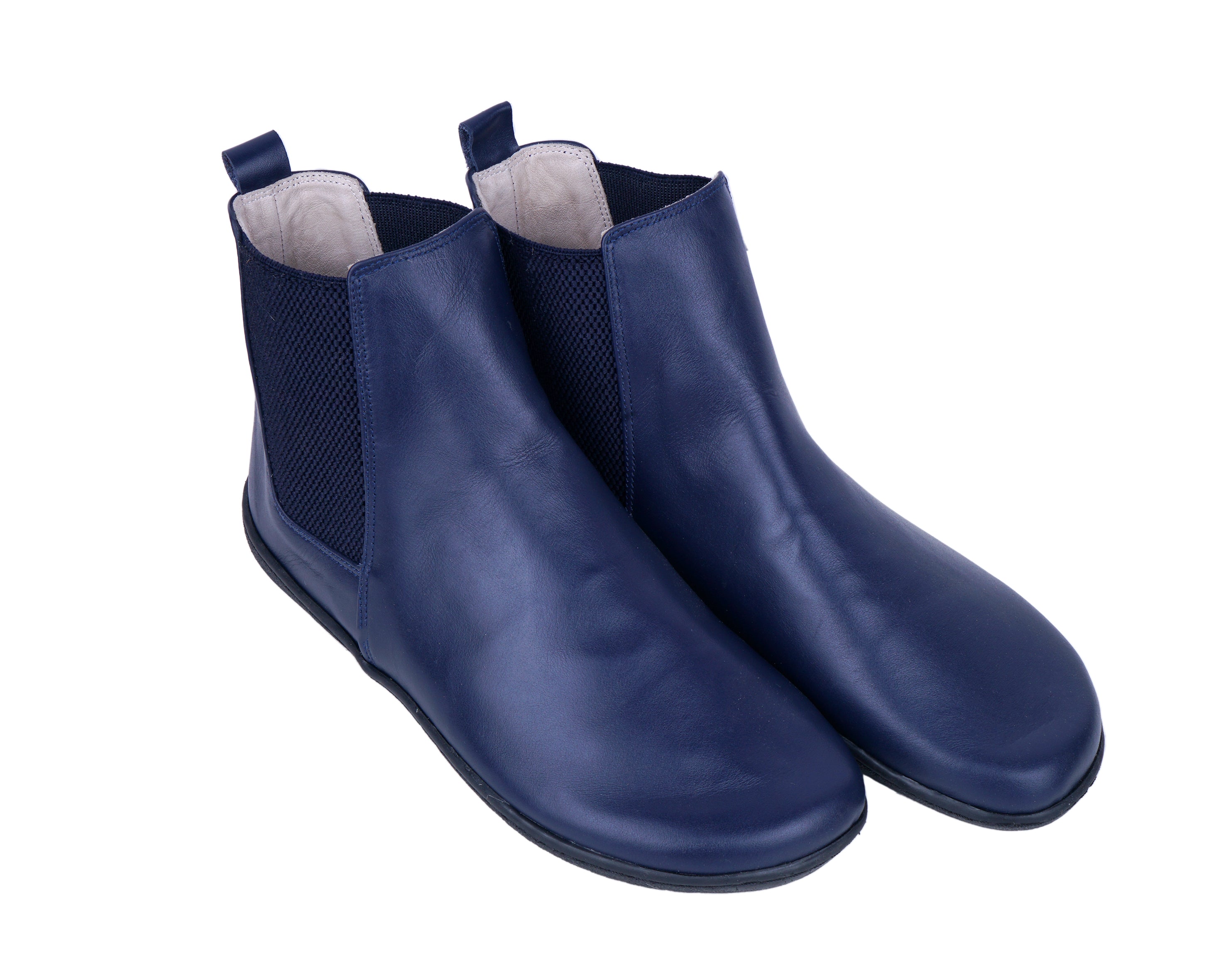 Navy Blue Chelsea Boots Wide Barefoot Shoes Smooth Leather Handmade 6mm Rubber Outsole 