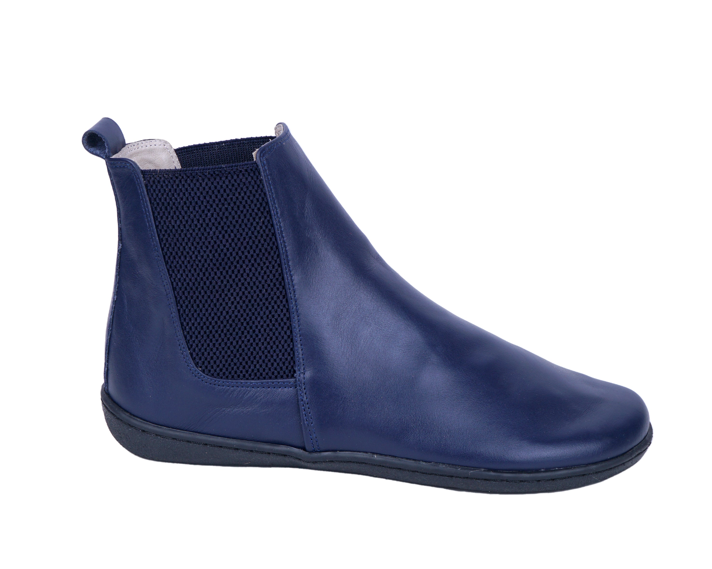 Navy Blue Chelsea Boots Wide Barefoot Shoes Smooth Leather Handmade 6mm Rubber Outsole 