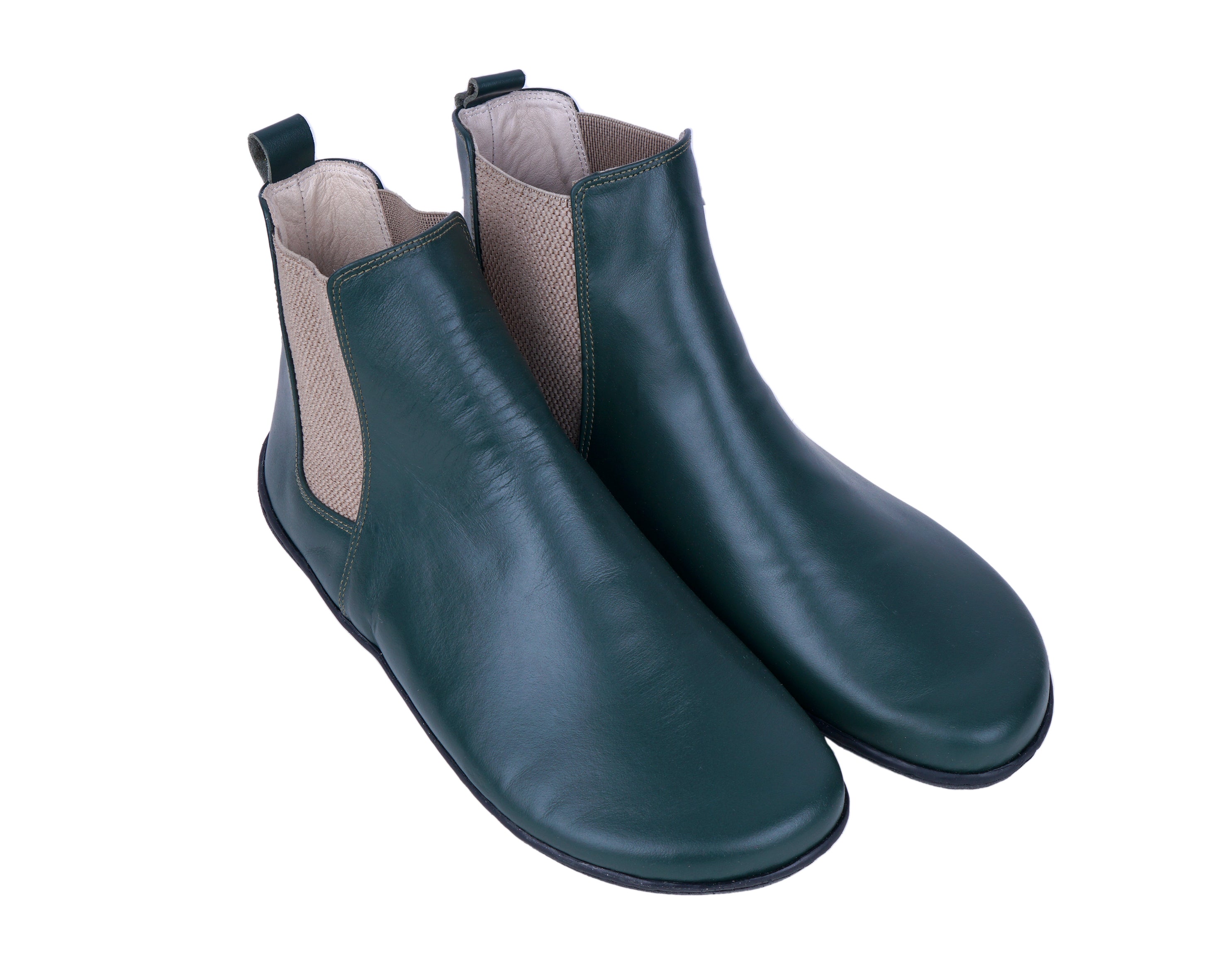 Green Chelsea Boots Wide Barefoot Shoes Smooth Leather Handmade 6mm Rubber Outsole 
