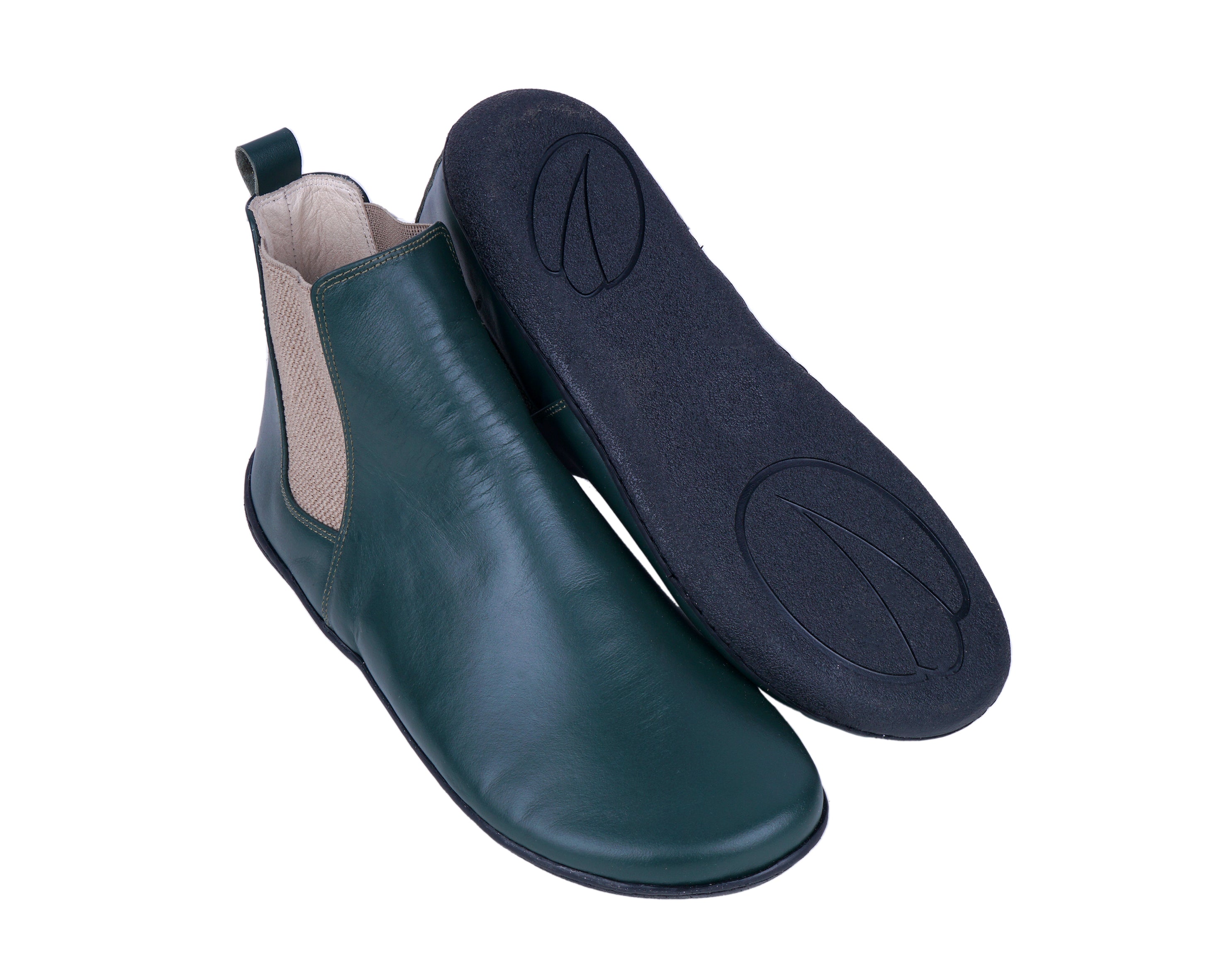 Green Chelsea Boots Wide Barefoot Shoes Smooth Leather Handmade 6mm Rubber Outsole 
