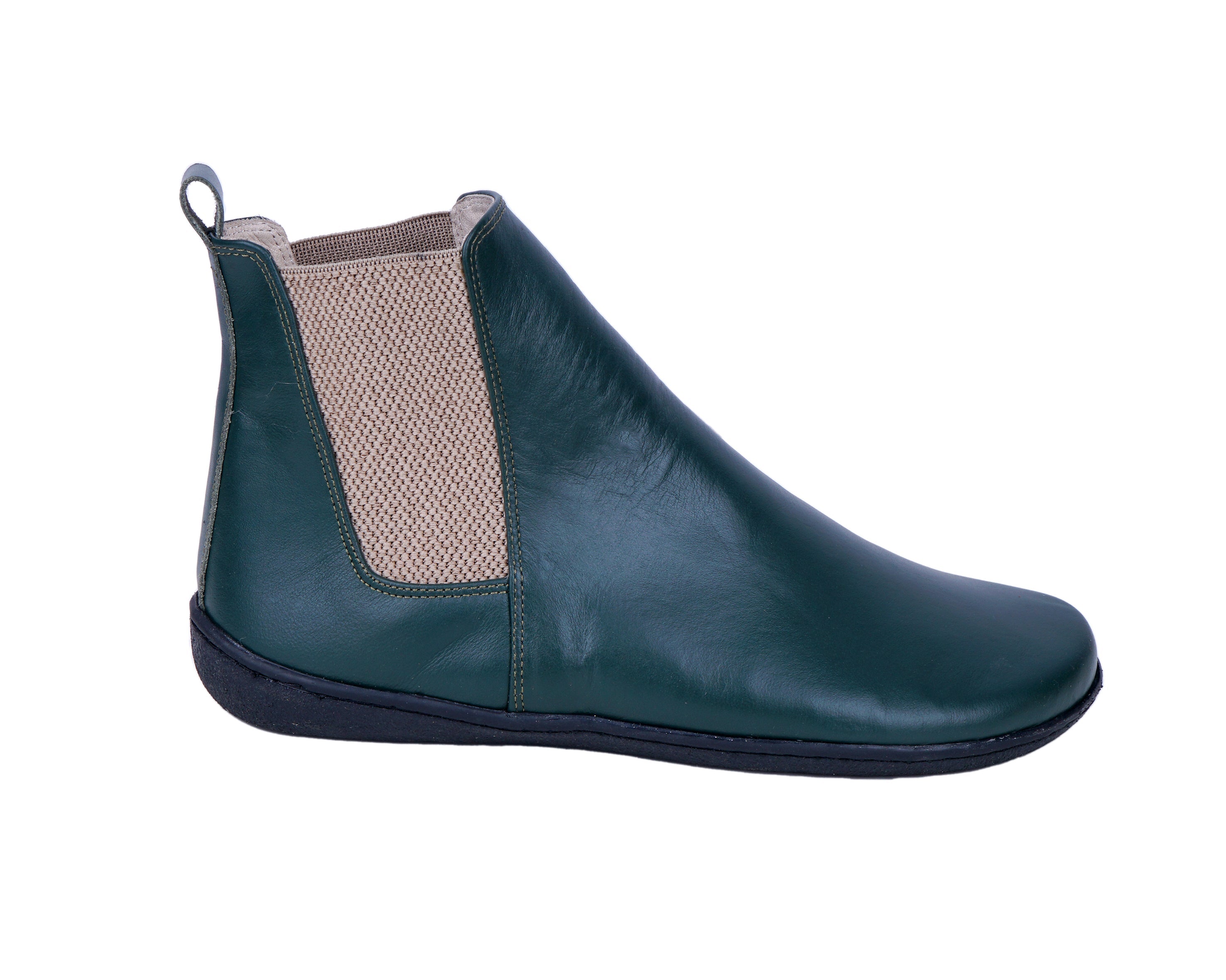 Green Chelsea Boots Wide Barefoot Shoes Smooth Leather Handmade 6mm Rubber Outsole 