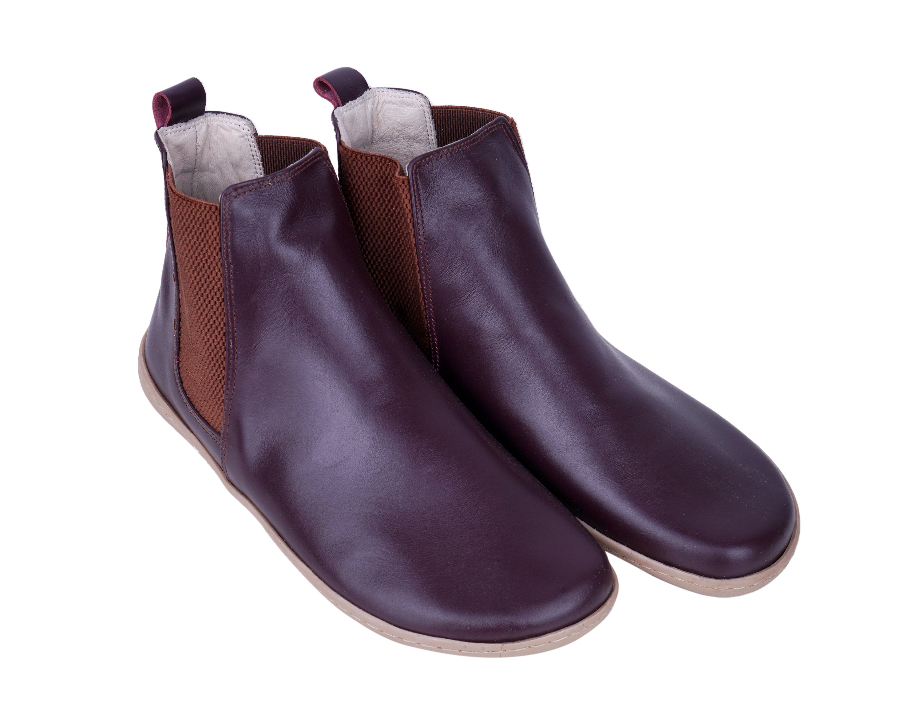 Burgundy Chelsea Boots Wide Barefoot Shoes Smooth Leather Handmade 6mm Rubber Outsole