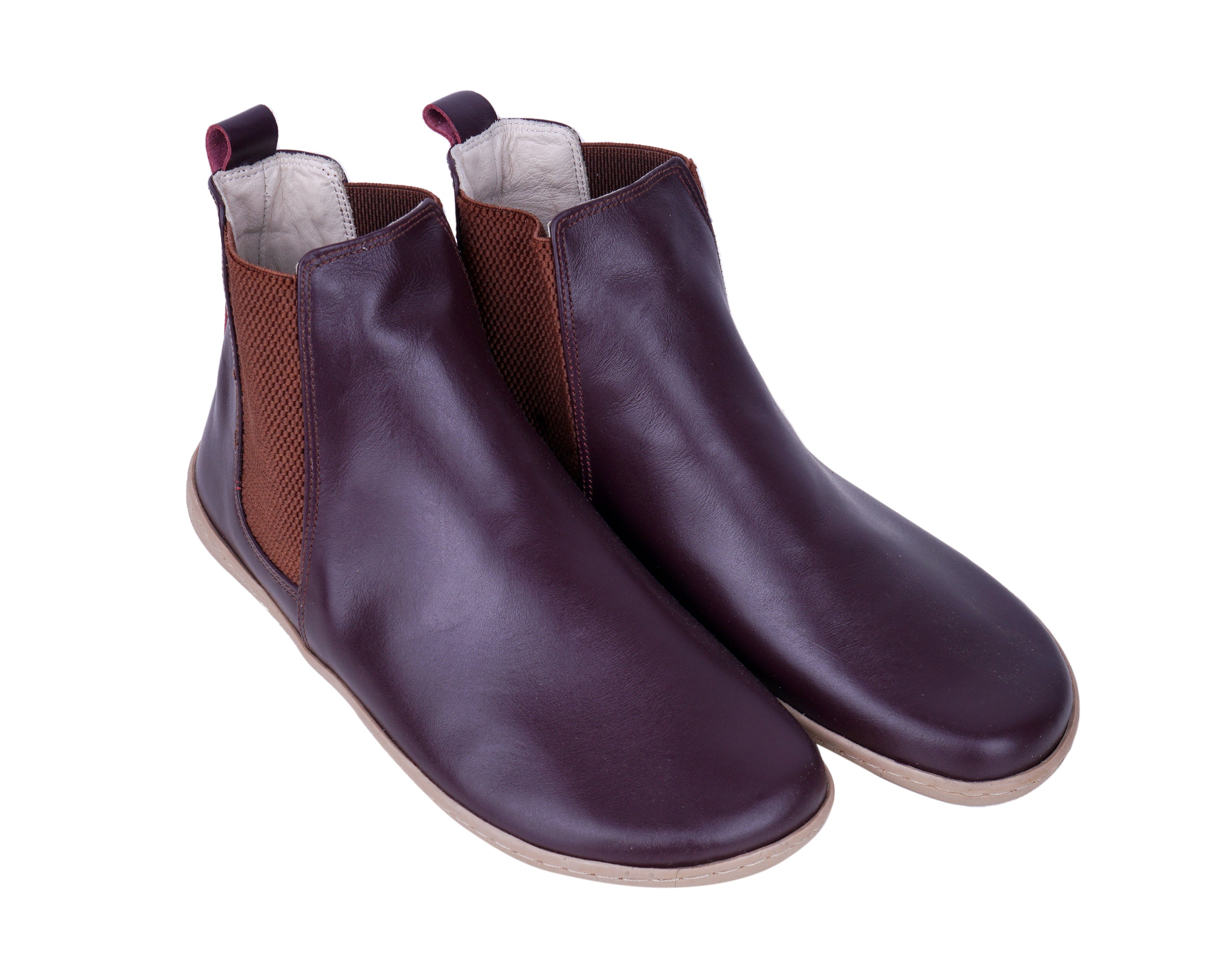 Burgundy Chelsea Boots Wide Barefoot Shoes Smooth Leather Handmade 6mm Rubber Outsole 