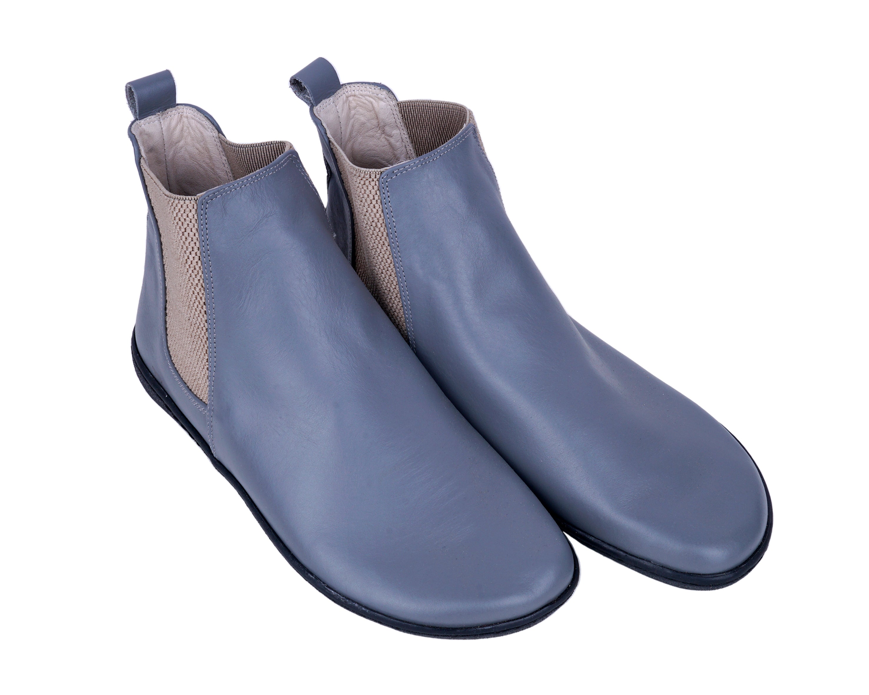 Gray Chelsea Boots Wide Barefoot Shoes Smooth Leather Handmade 6mm Rubber Outsole