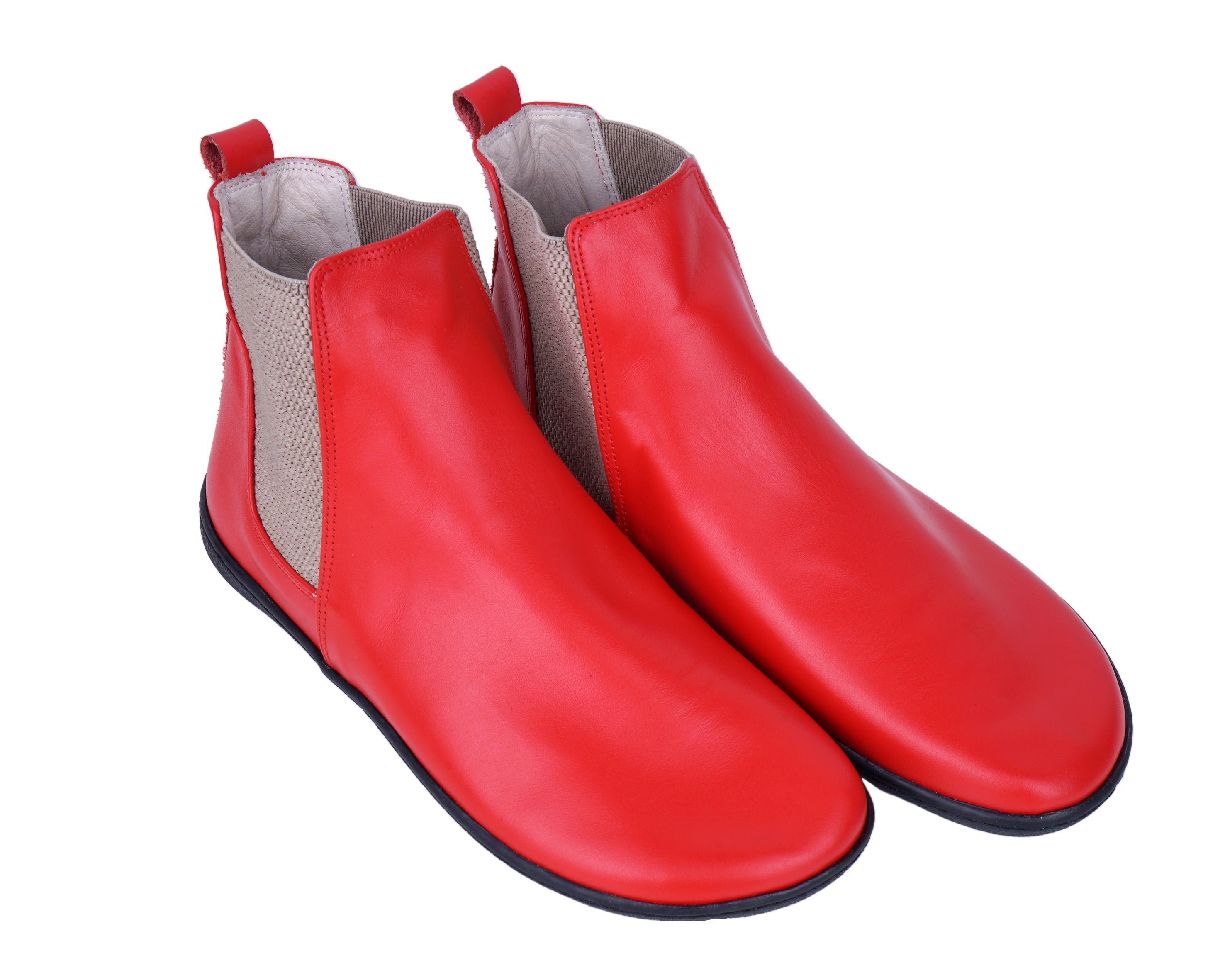 Red Chelsea Boots Wide Barefoot Shoes Smooth Leather Handmade 6mm Rubber Outsole 