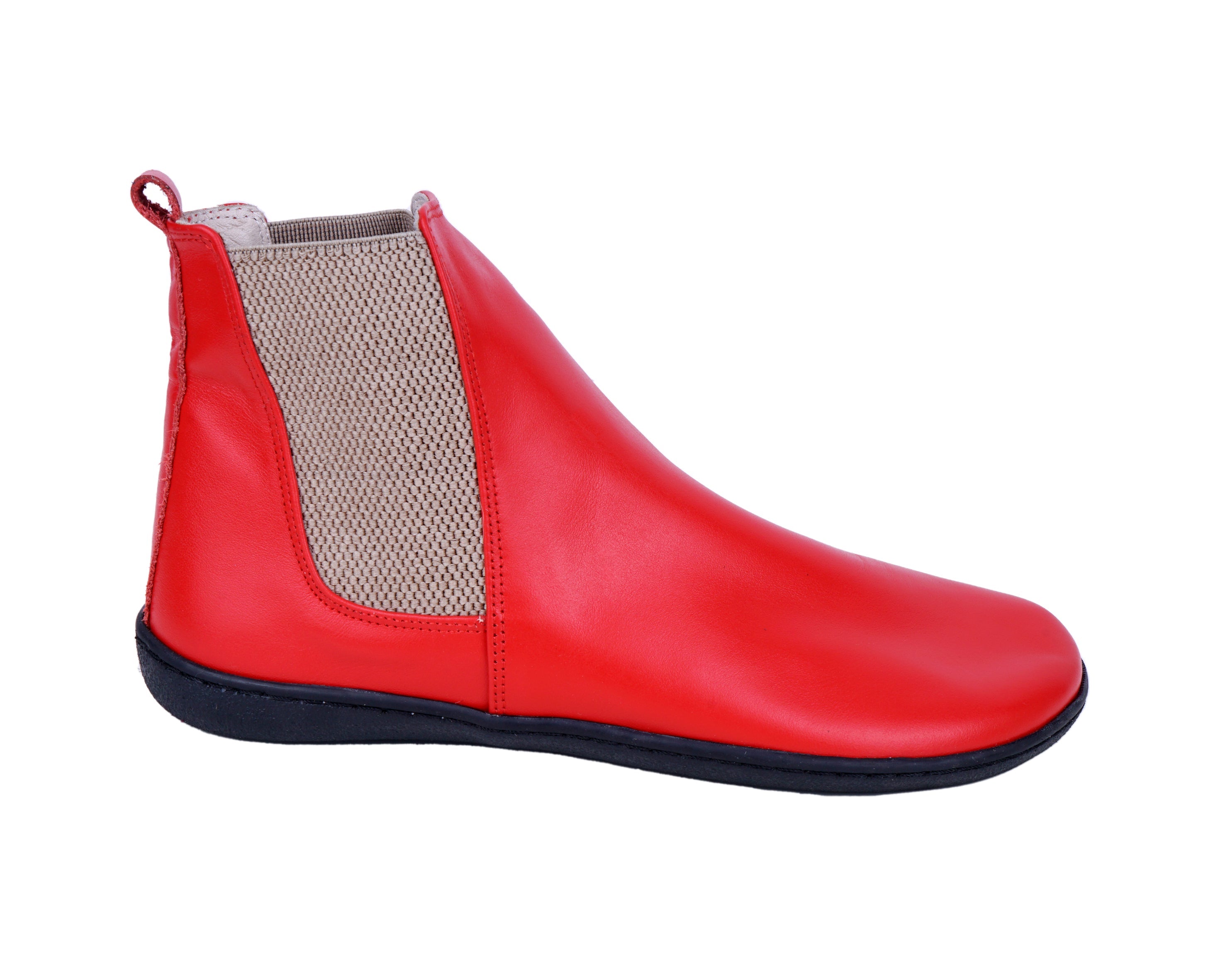Red Chelsea Boots Wide Barefoot Shoes Smooth Leather Handmade 6mm Rubber Outsole 