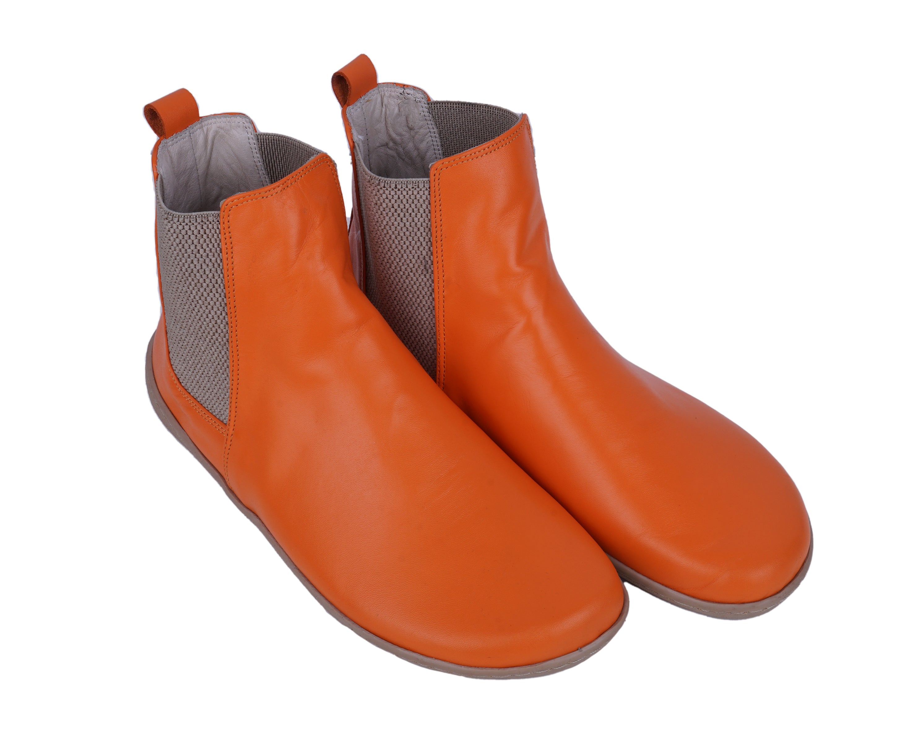 Orange Chelsea Boots Wide Barefoot Shoes Smooth Leather Handmade 6mm Rubber Outsole 