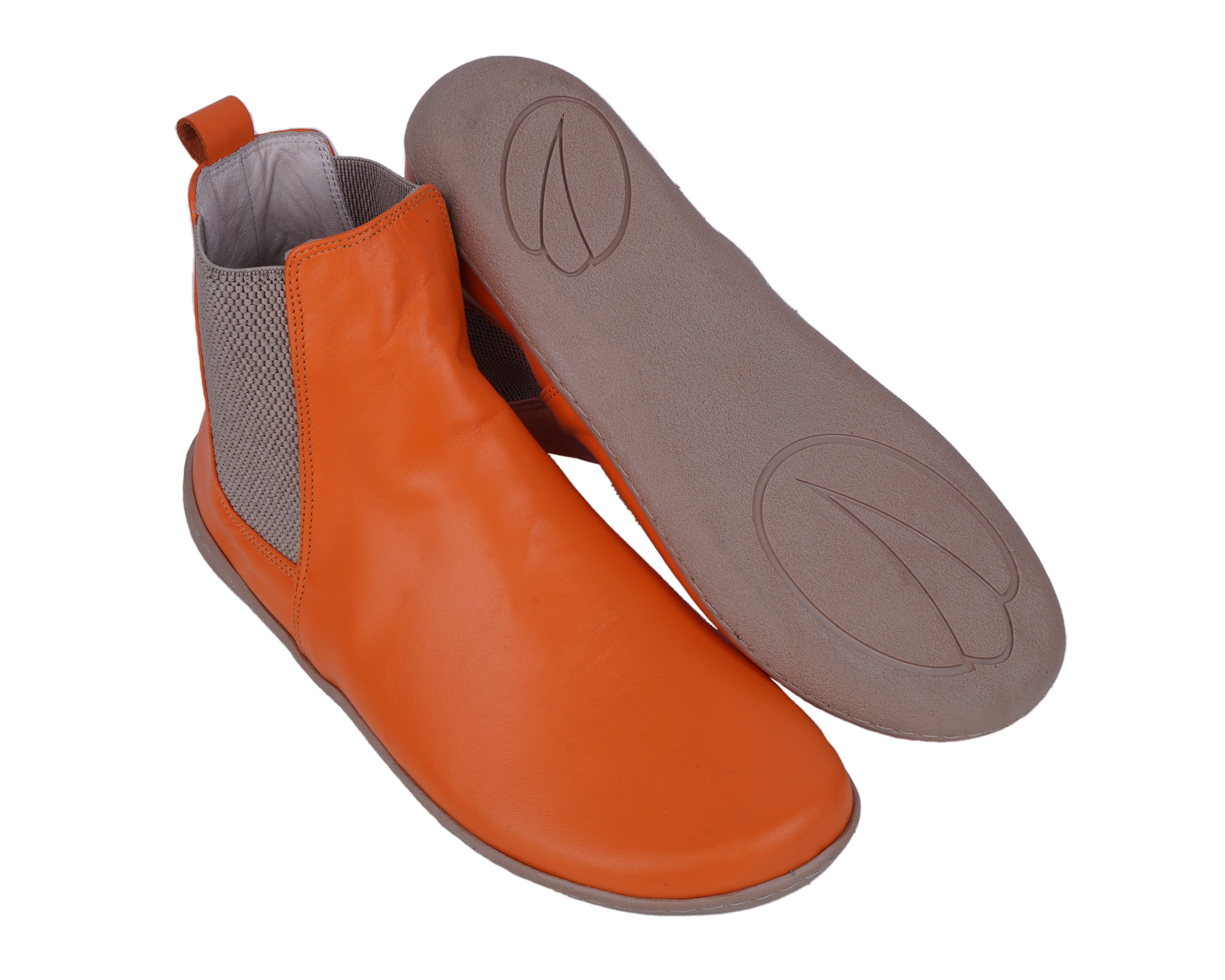 Orange Chelsea Boots Wide Barefoot Shoes Smooth Leather Handmade 6mm Rubber Outsole 
