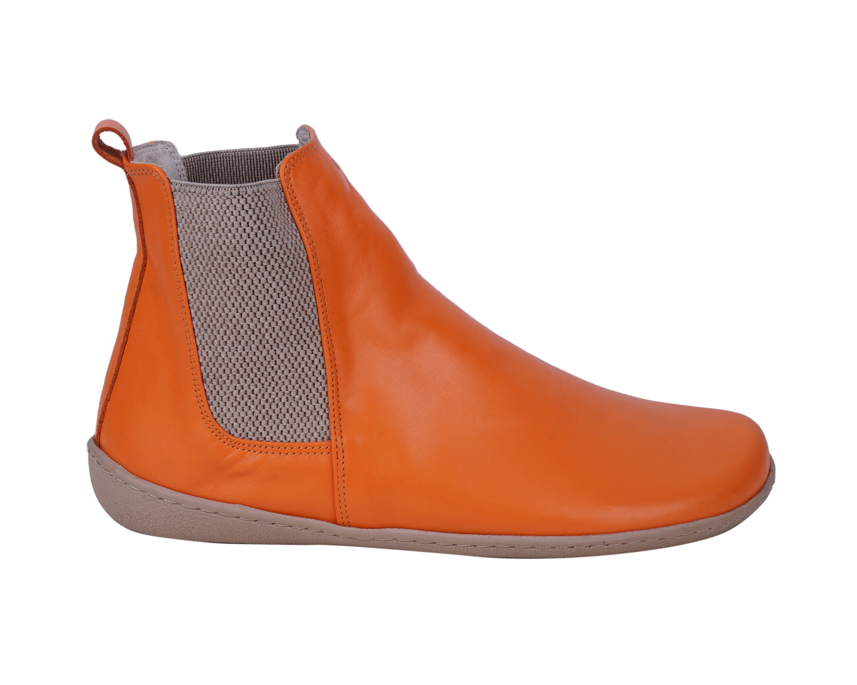 Orange Chelsea Boots Wide Barefoot Shoes Smooth Leather Handmade 6mm Rubber Outsole 