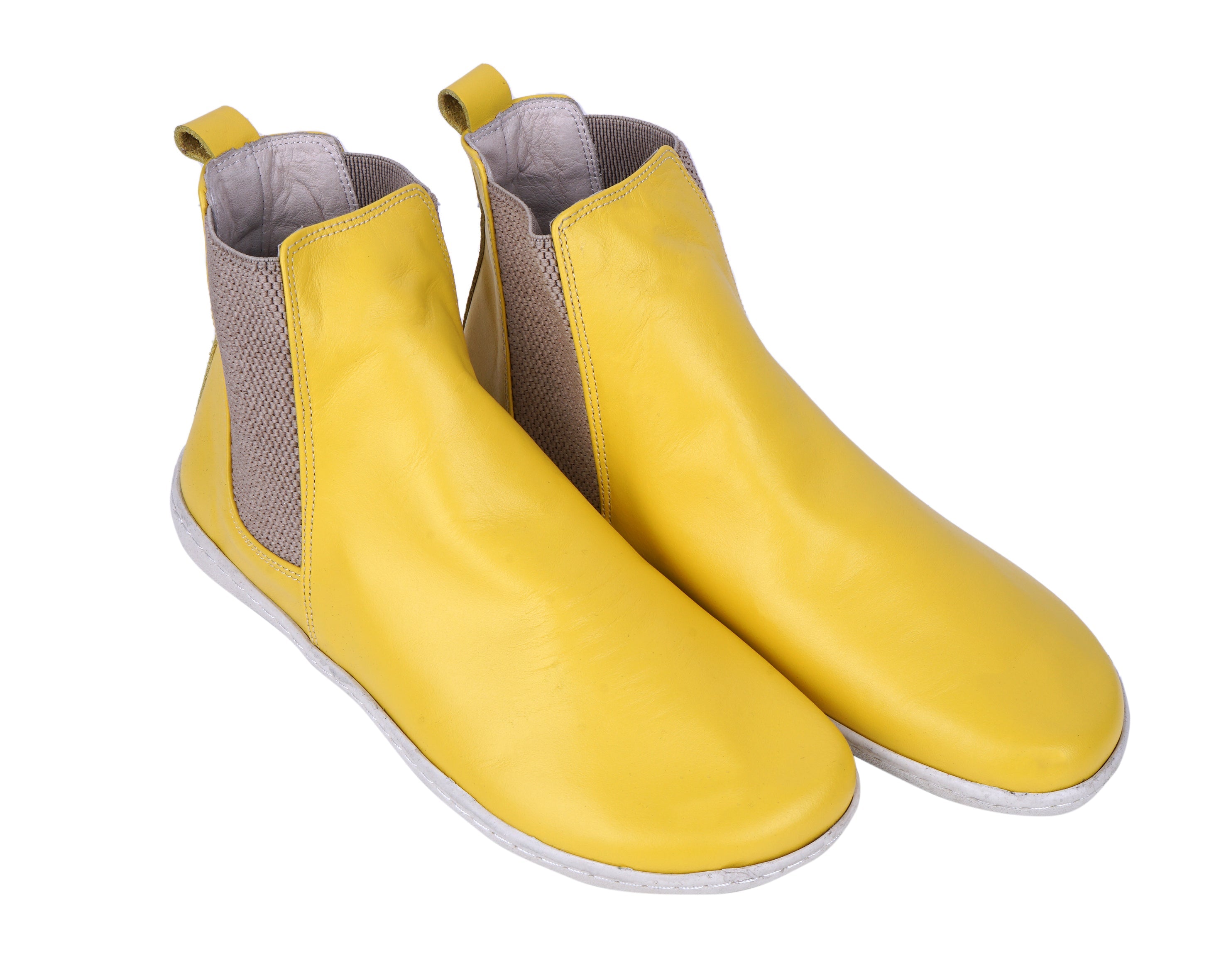 Yellow Chelsea Boots Wide Barefoot Shoes Smooth Leather Handmade 6mm Rubber Outsole 