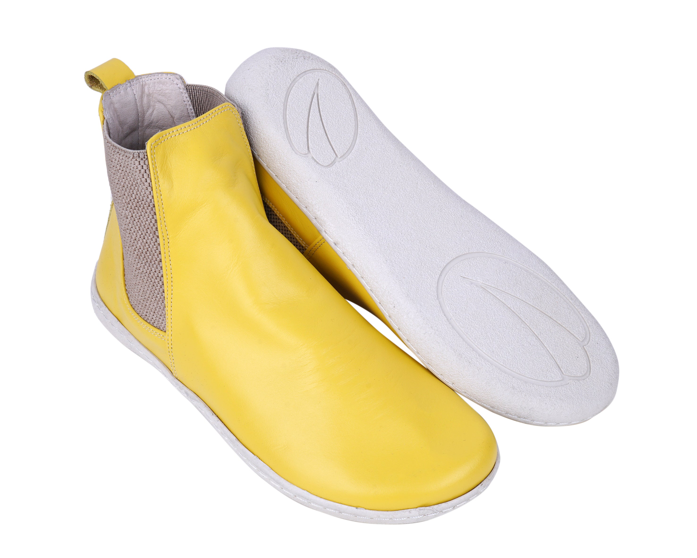 Yellow Chelsea Boots Wide Barefoot Shoes Smooth Leather Handmade 6mm Rubber Outsole