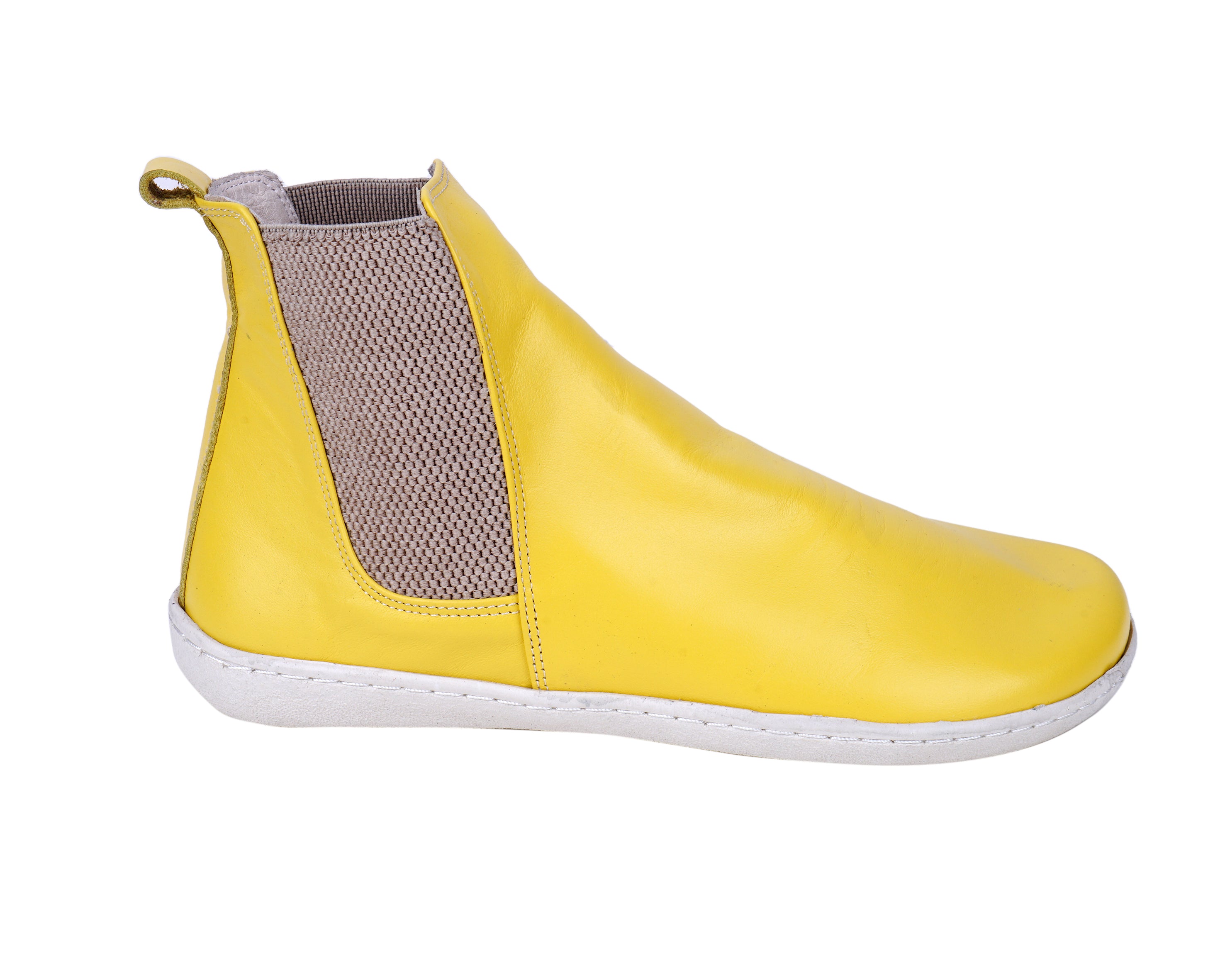 Yellow Chelsea Boots Wide Barefoot Shoes Smooth Leather Handmade 6mm Rubber Outsole