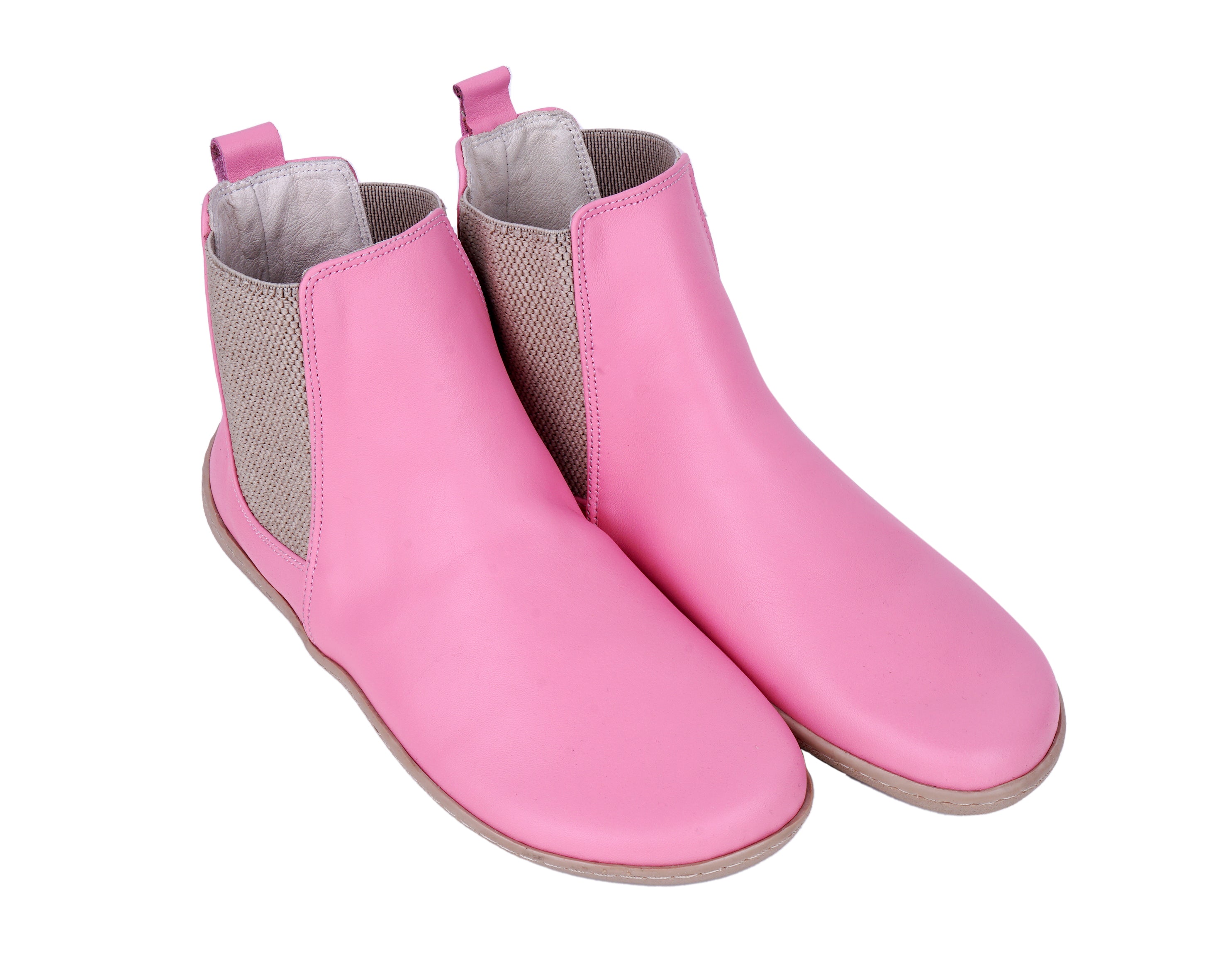 Pink Chelsea Boots Wide Barefoot Shoes Smooth Leather Handmade 6mm Rubber Outsole