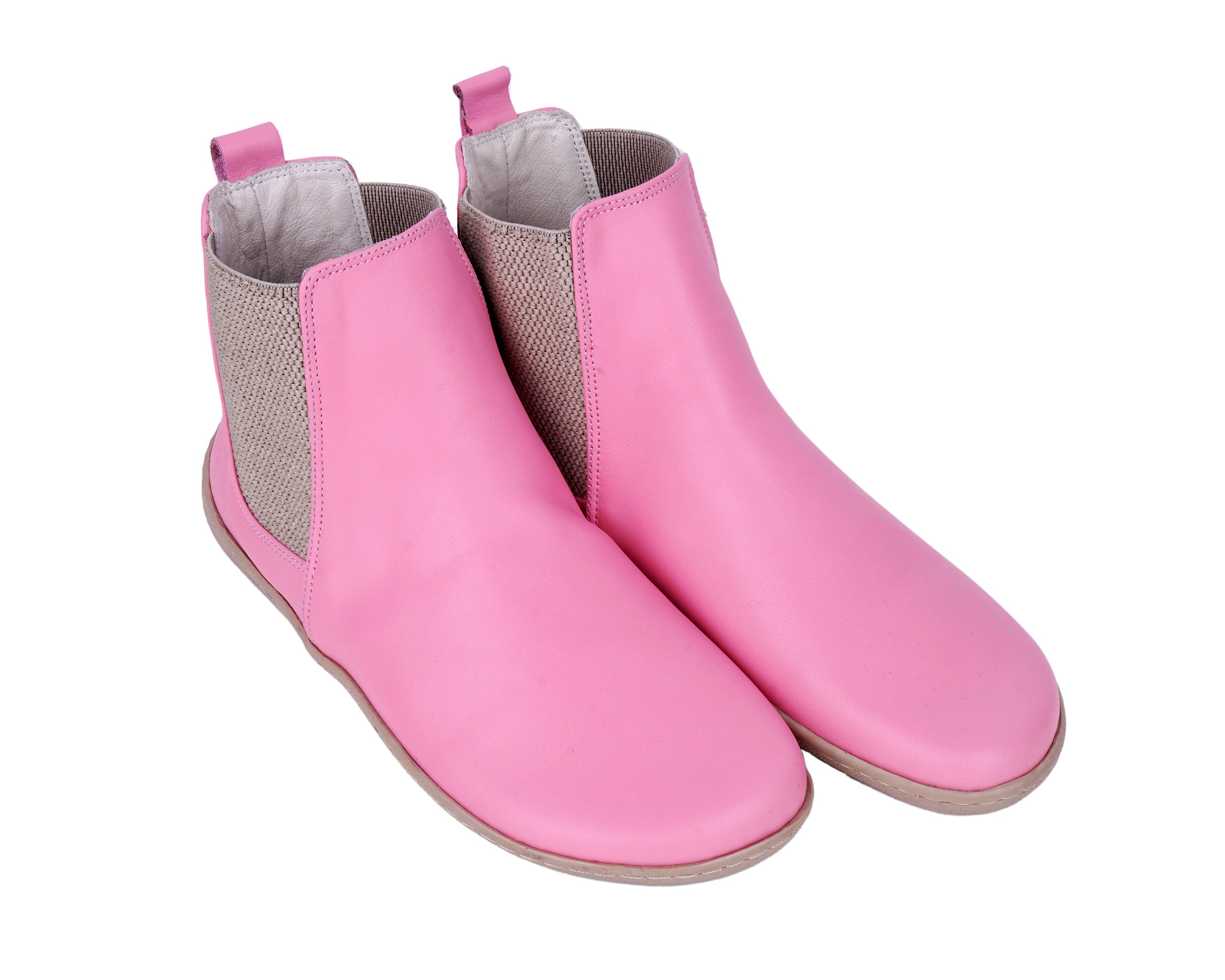 Pink Chelsea Boots Wide Barefoot Shoes Smooth Leather Handmade 6mm Rubber Outsole 
