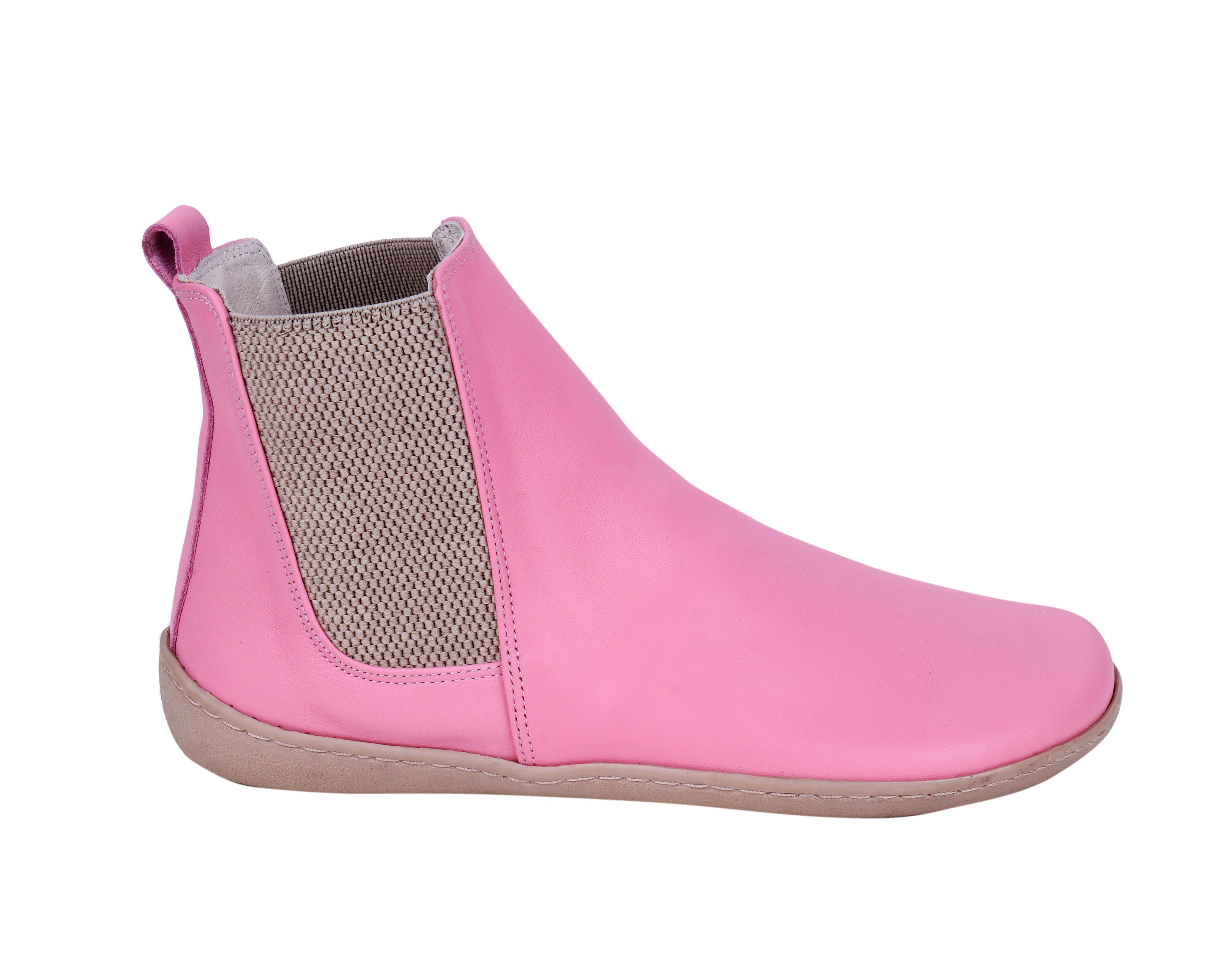 Pink Chelsea Boots Wide Barefoot Shoes Smooth Leather Handmade 6mm Rubber Outsole