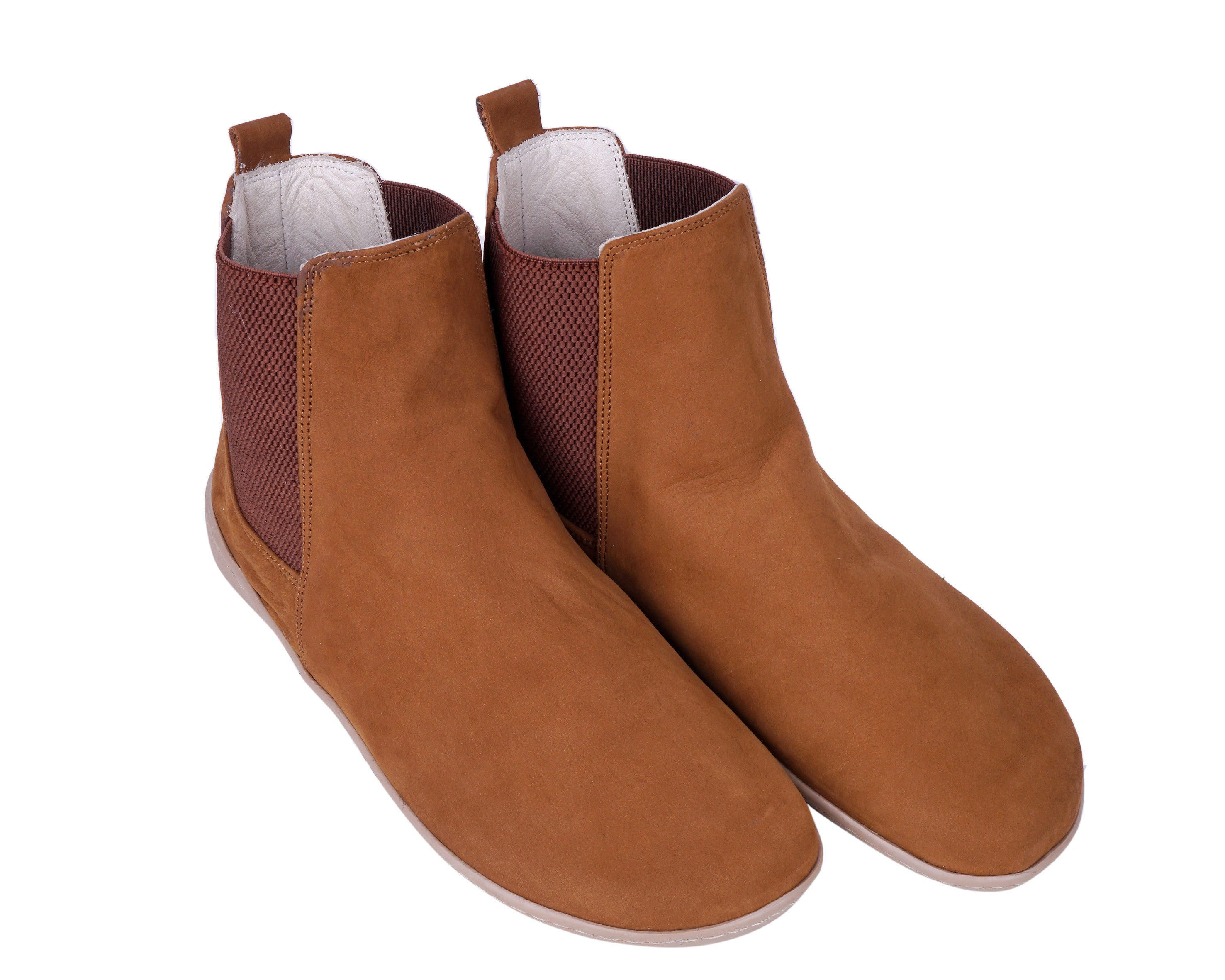 Tan Chelsea Boots Wide Barefoot Shoes Nubuck Leather Handmade 6mm Rubber Outsole 