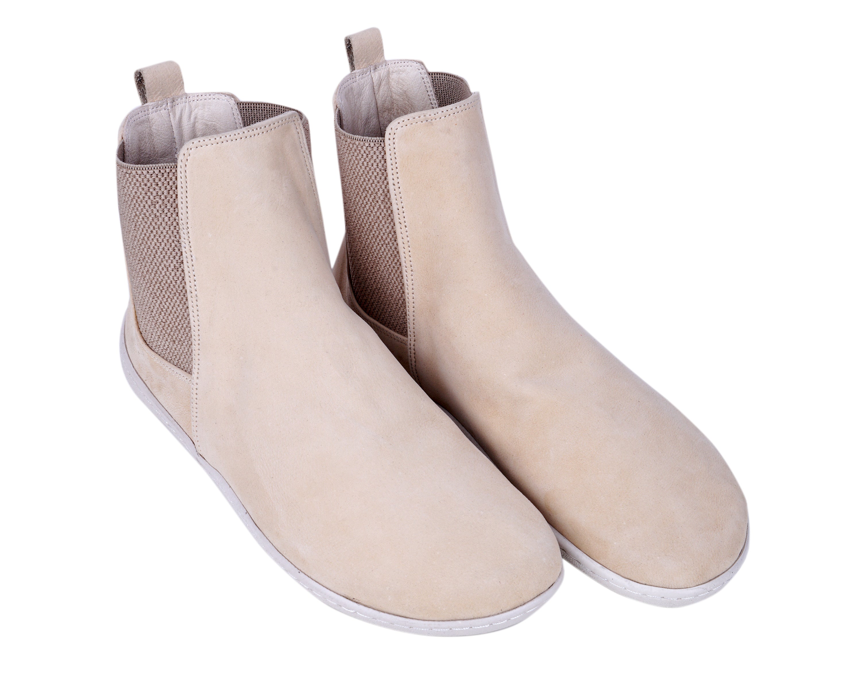 Cream Chelsea Boots Wide Barefoot Shoes Nubuck Leather Handmade 6mm Rubber Outsole 