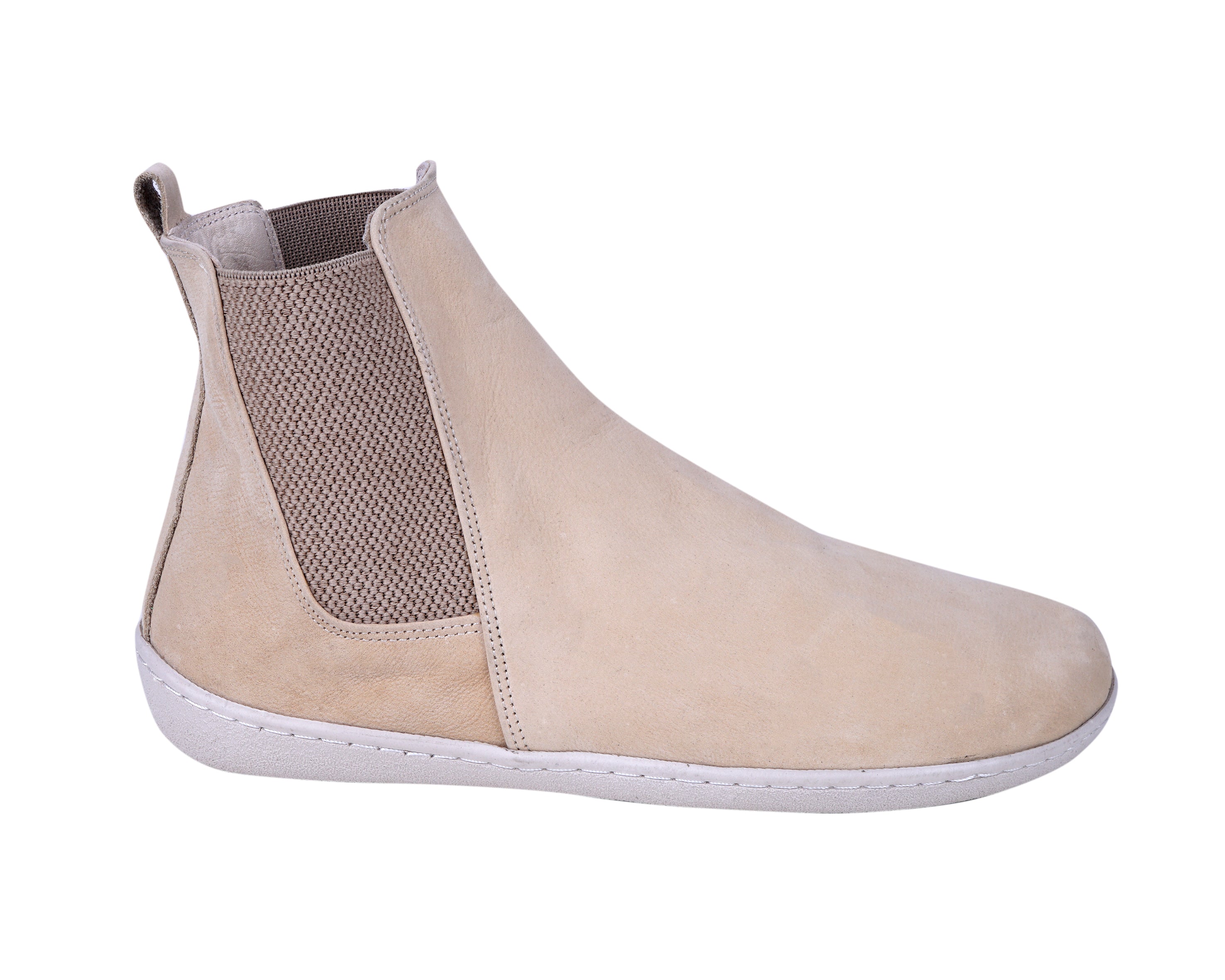 Cream Chelsea Boots Wide Barefoot Shoes Nubuck Leather Handmade 6mm Rubber Outsole