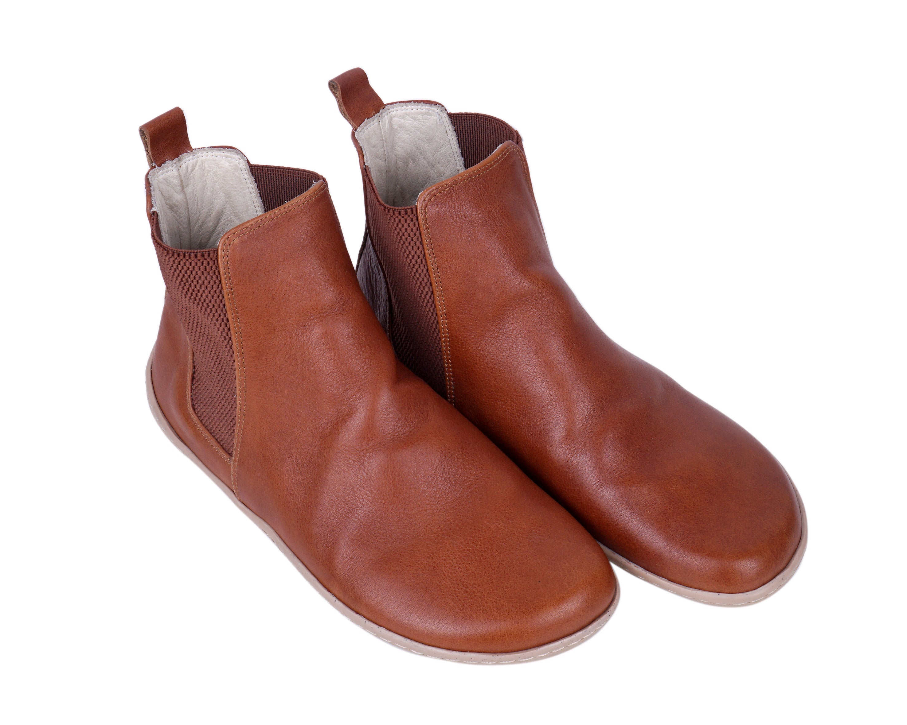 Brown Chelsea Boots Wide Barefoot Shoes Smooth Leather Handmade 6mm Rubber Outsole 