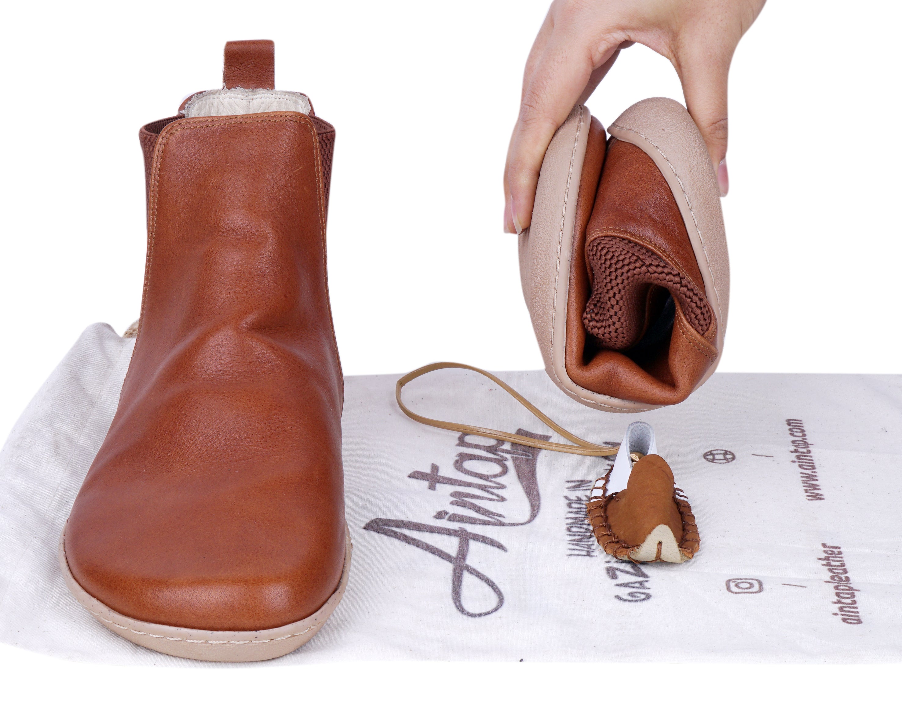 Brown Chelsea Boots Wide Barefoot Shoes Smooth Leather Handmade 6mm Rubber Outsole 