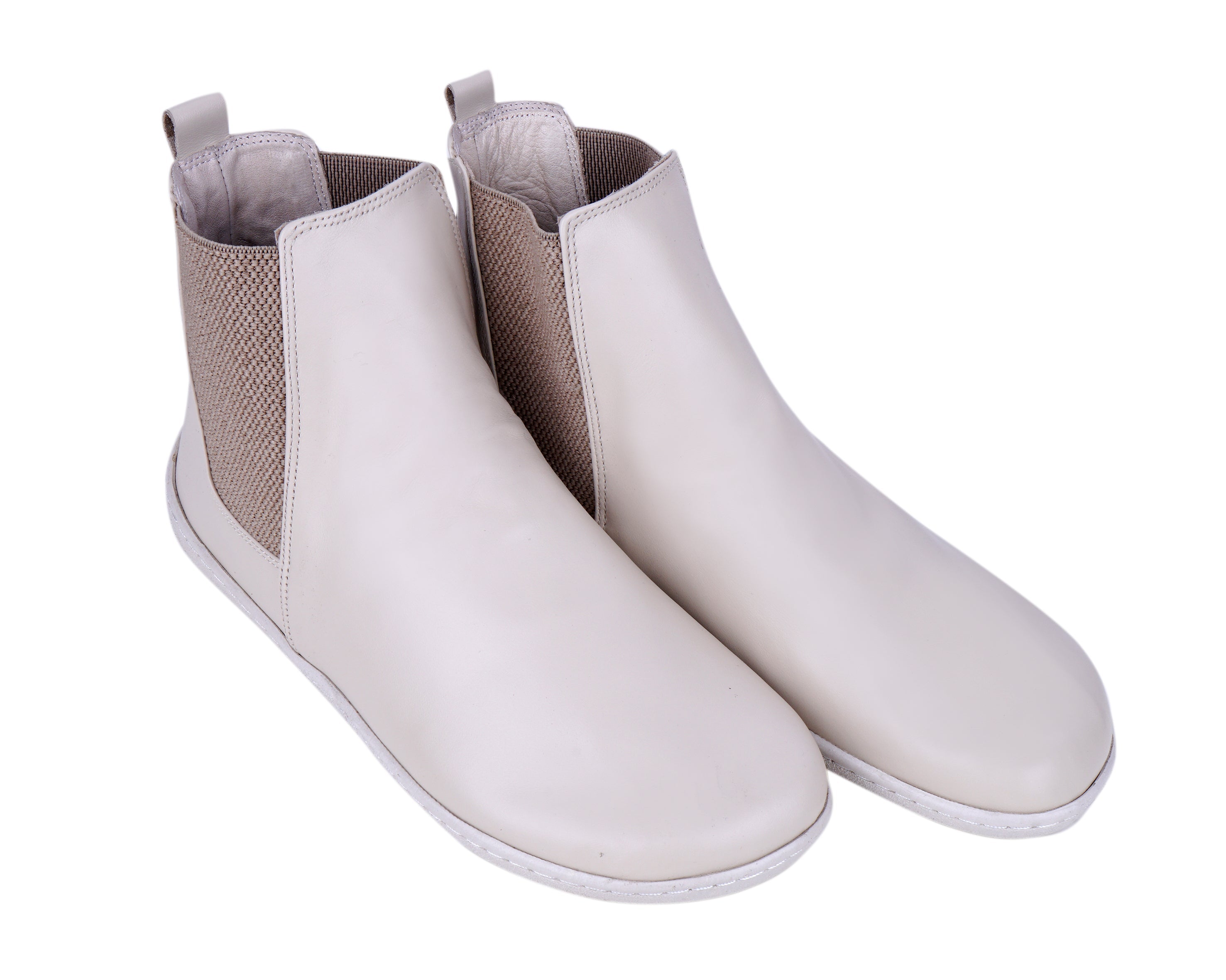 Cream Chelsea Boots Wide Barefoot Shoes Smooth Leather Handmade 6mm Rubber Outsole 