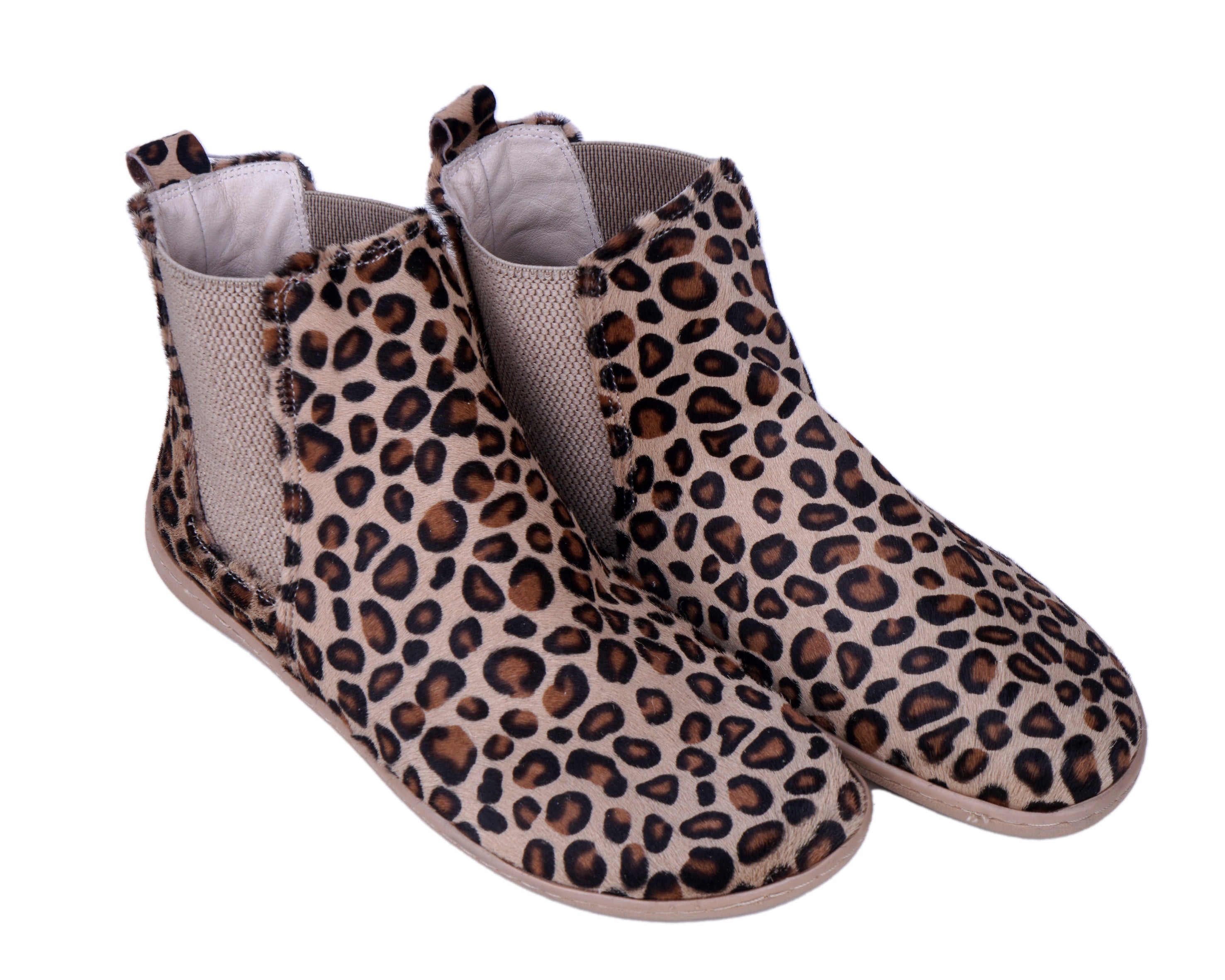 Leopard Chelsea Boots Wide Barefoot Shoes Smooth Leather Handmade 6mm Rubber Outsole