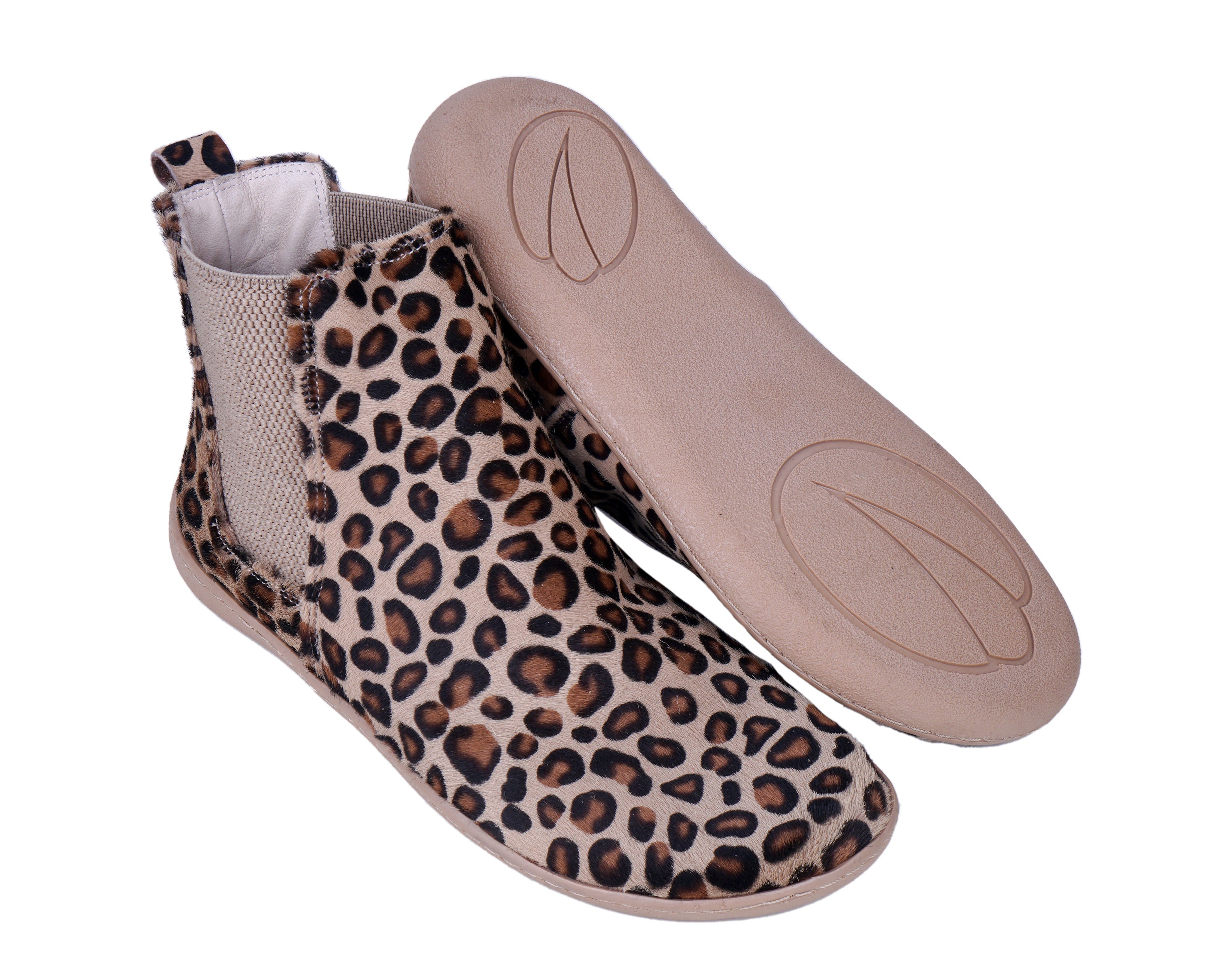 Leopard Chelsea Boots Wide Barefoot Shoes Smooth Leather Handmade 6mm Rubber Outsole 