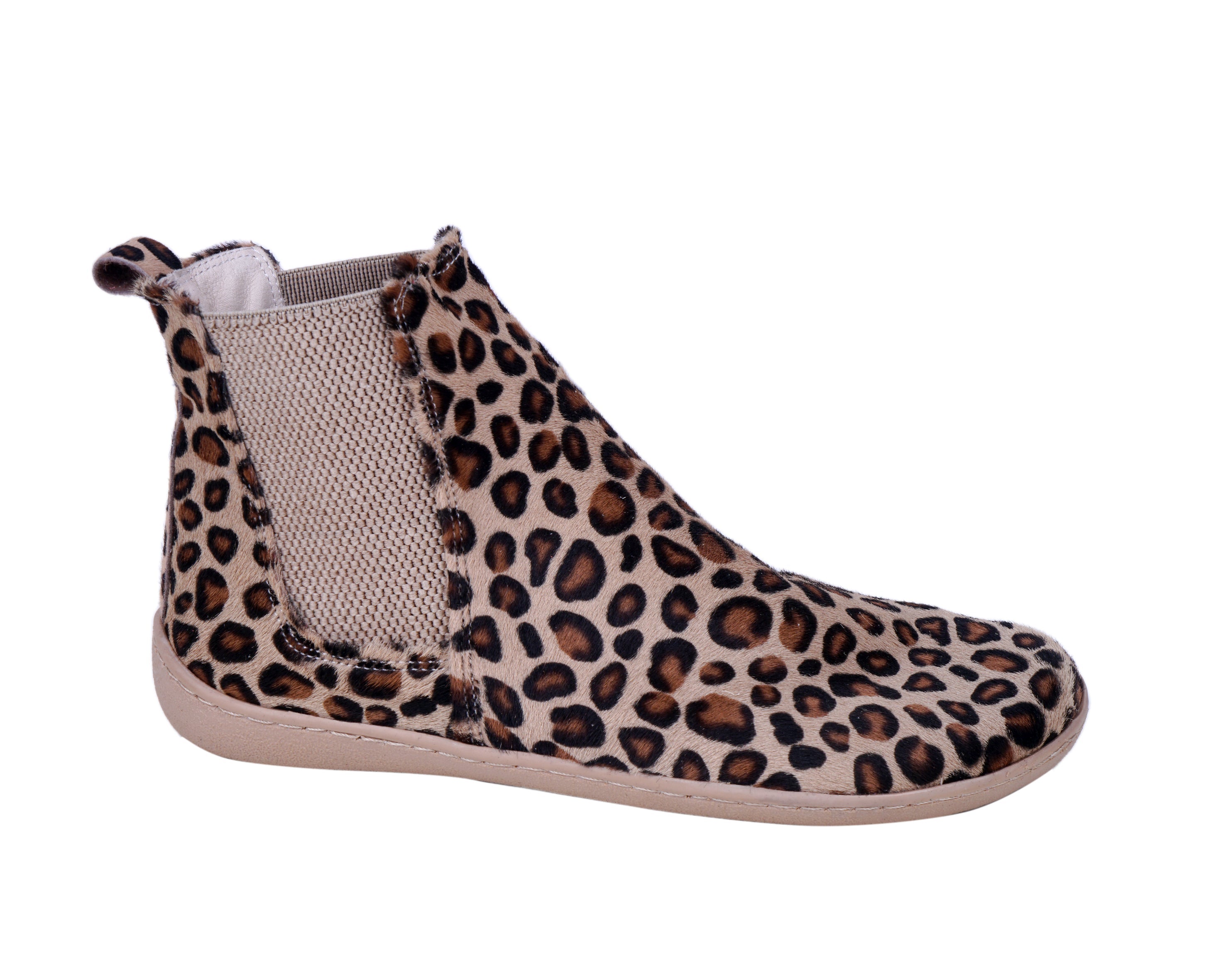 Leopard Chelsea Boots Wide Barefoot Shoes Smooth Leather Handmade 6mm Rubber Outsole 