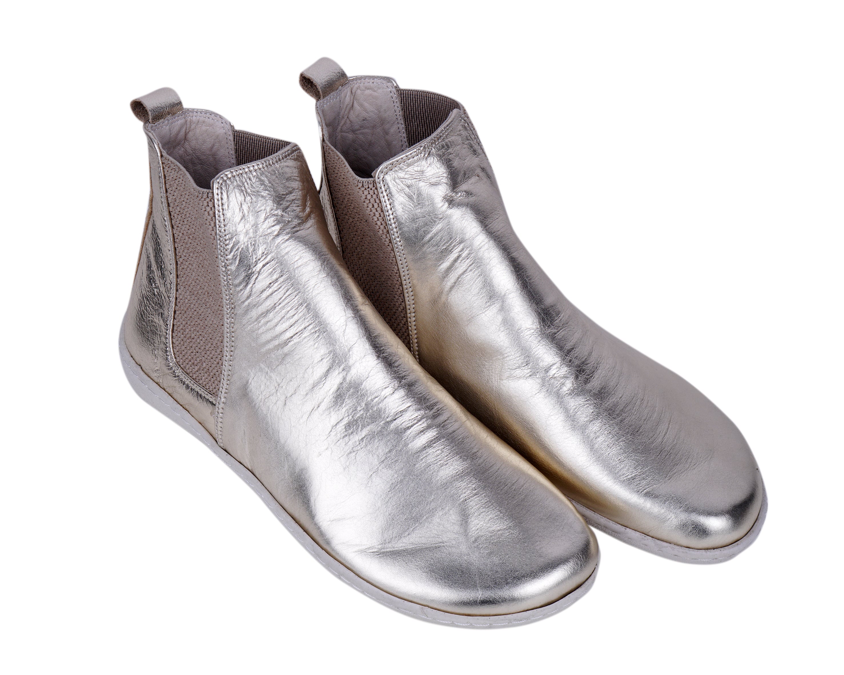 Gold Chelsea Boots Wide Barefoot Shoes Smooth Leather Handmade 6mm Rubber Outsole 