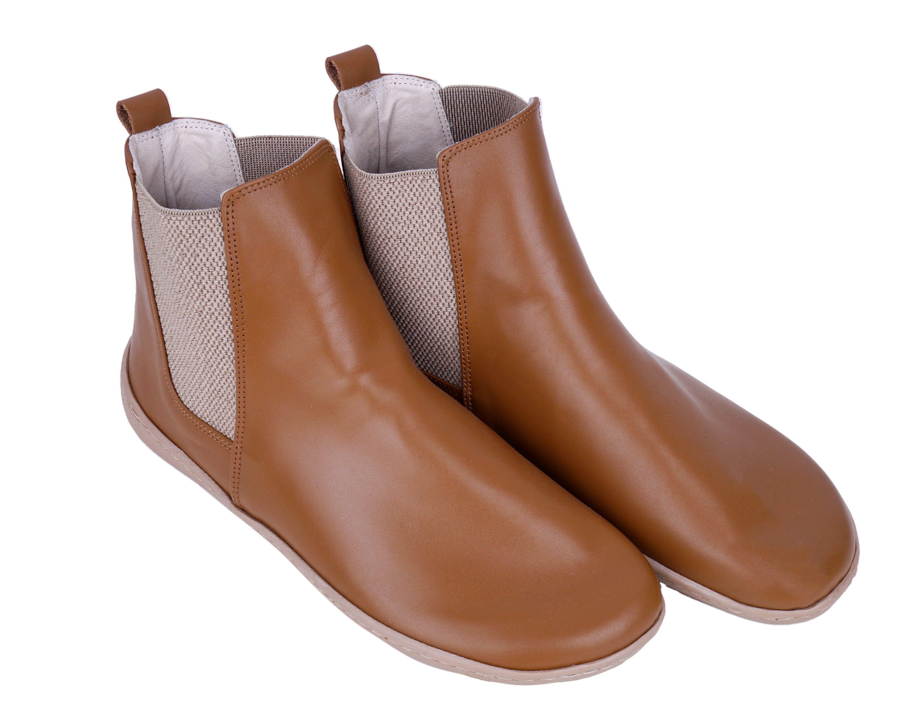 Tan Chelsea Boots Wide Barefoot Shoes Smooth Leather Handmade 6mm Rubber Outsole