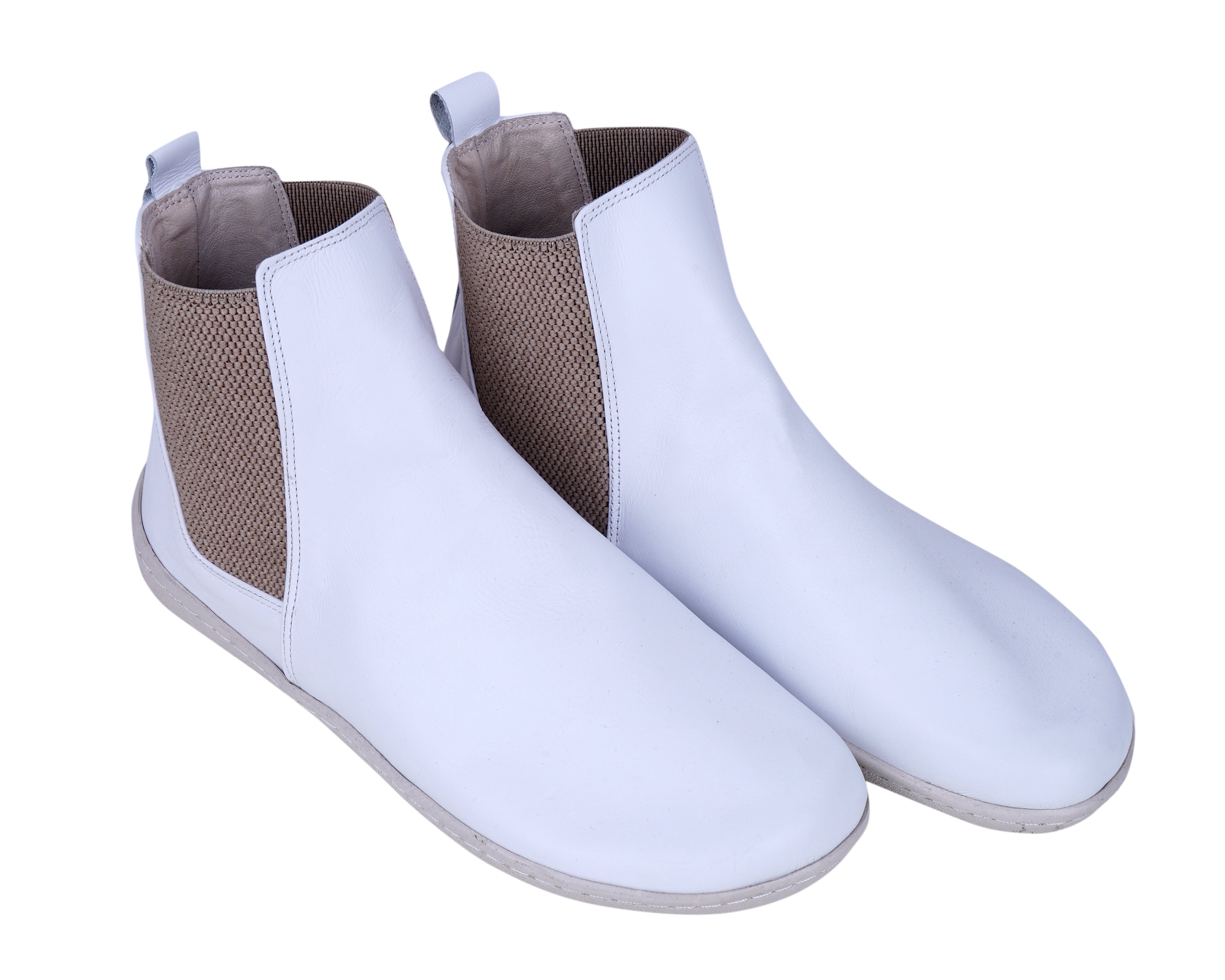 White Chelsea Boots Wide Barefoot Shoes Smooth Leather Handmade 6mm Rubber Outsole 