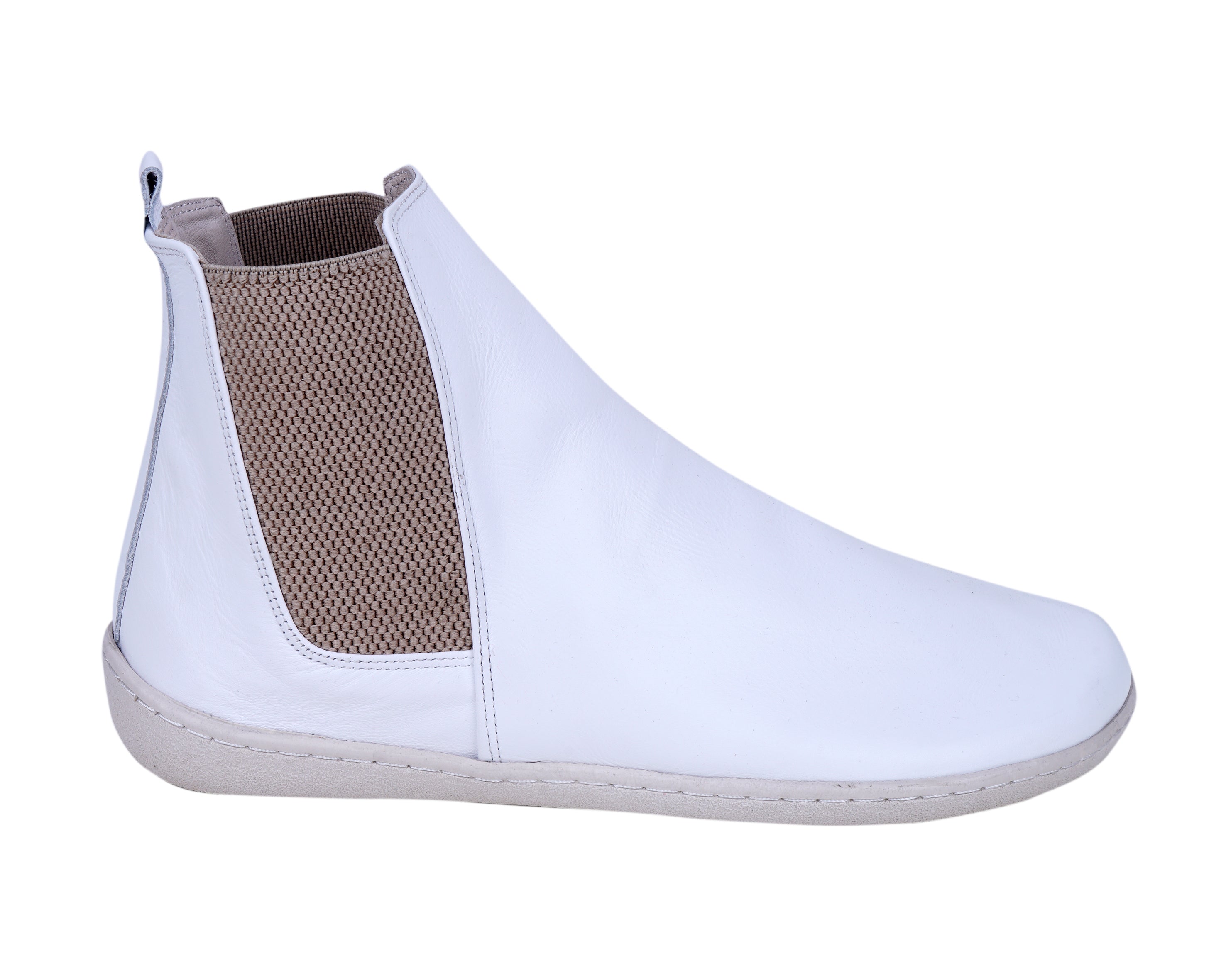 White Chelsea Boots Wide Barefoot Shoes Smooth Leather Handmade 6mm Rubber Outsole 