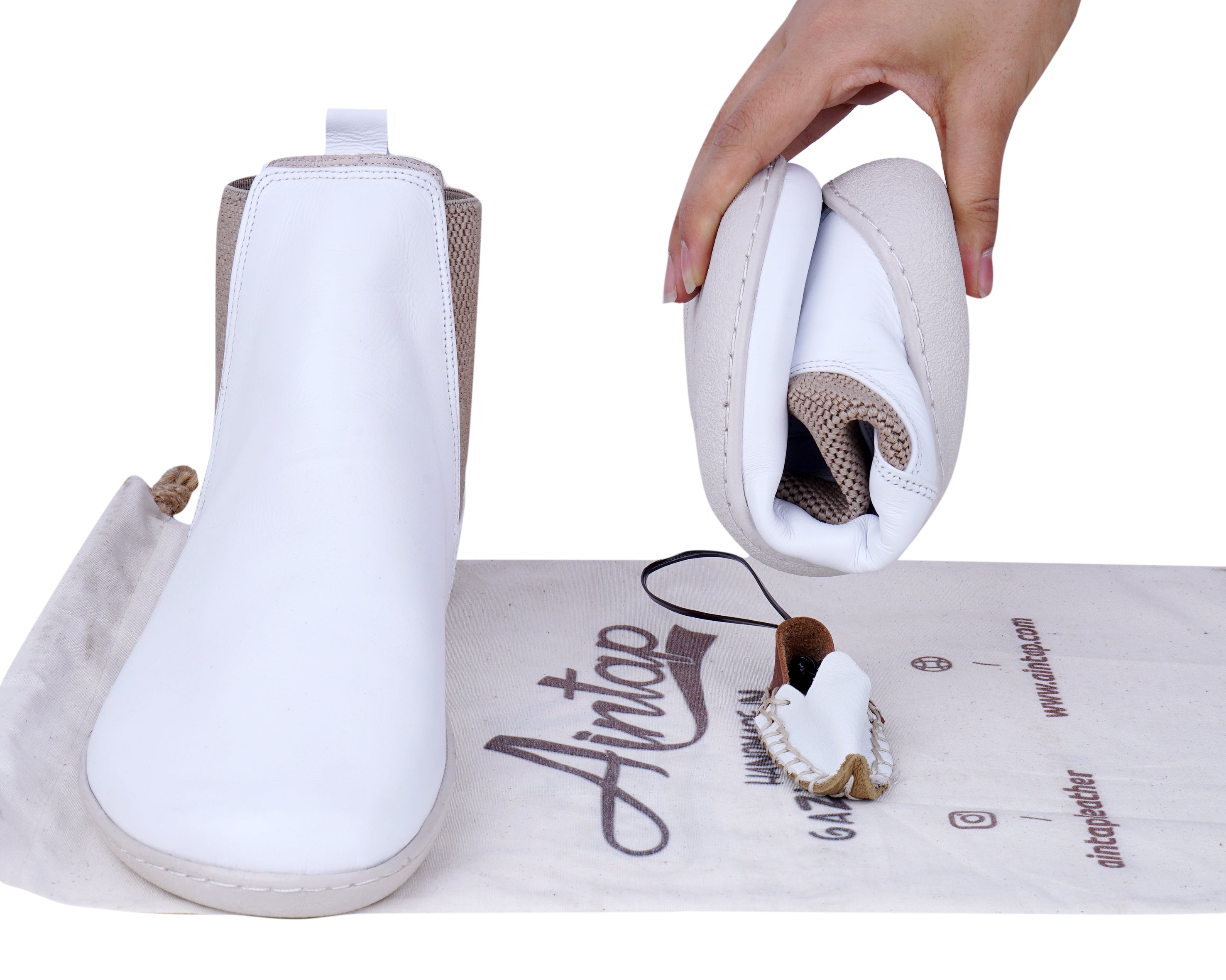 White Chelsea Boots Wide Barefoot Shoes Smooth Leather Handmade 6mm Rubber Outsole 