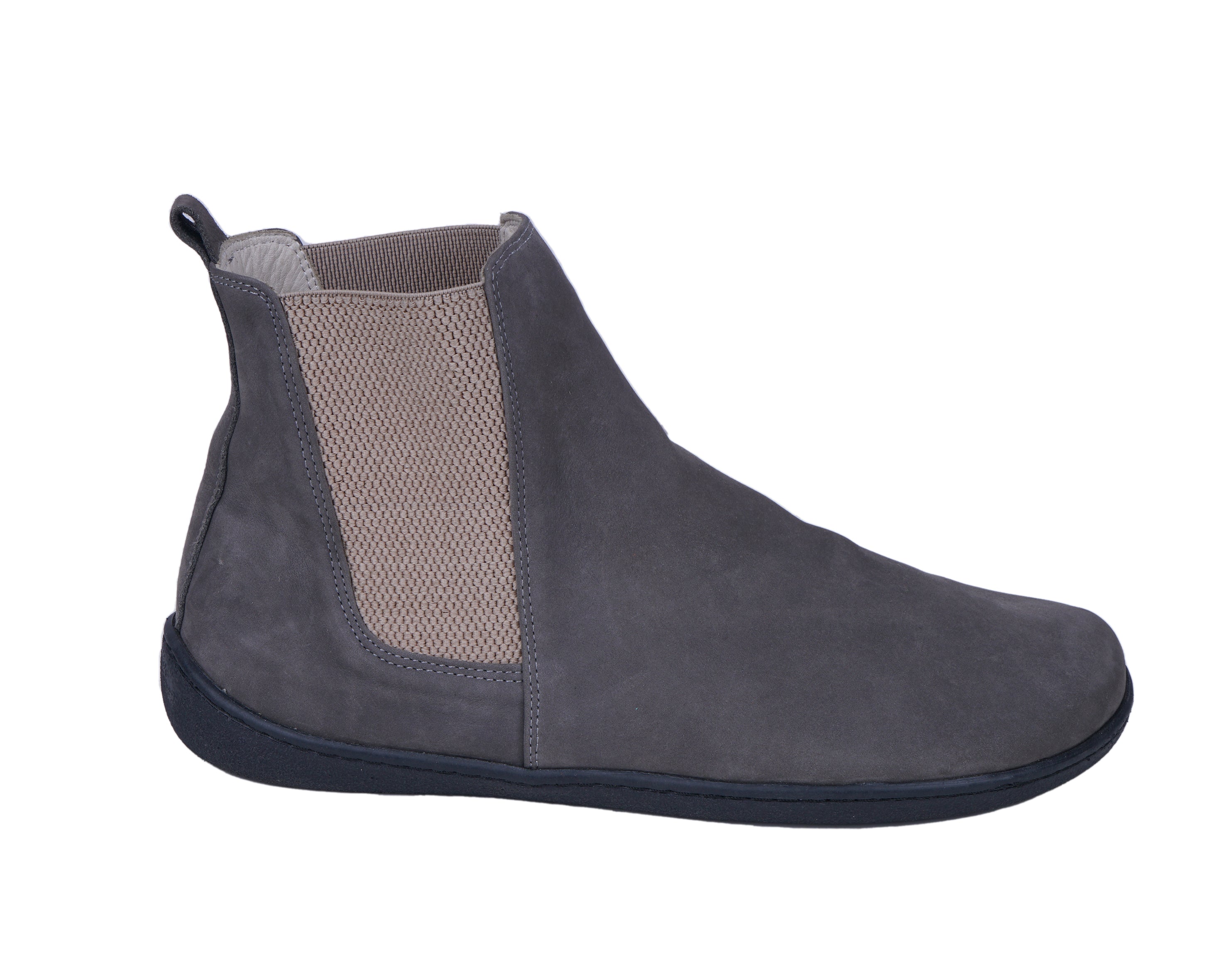 Gray Chelsea Boots Wide Barefoot Shoes Nubuck Leather Handmade 6mm Rubber Outsole