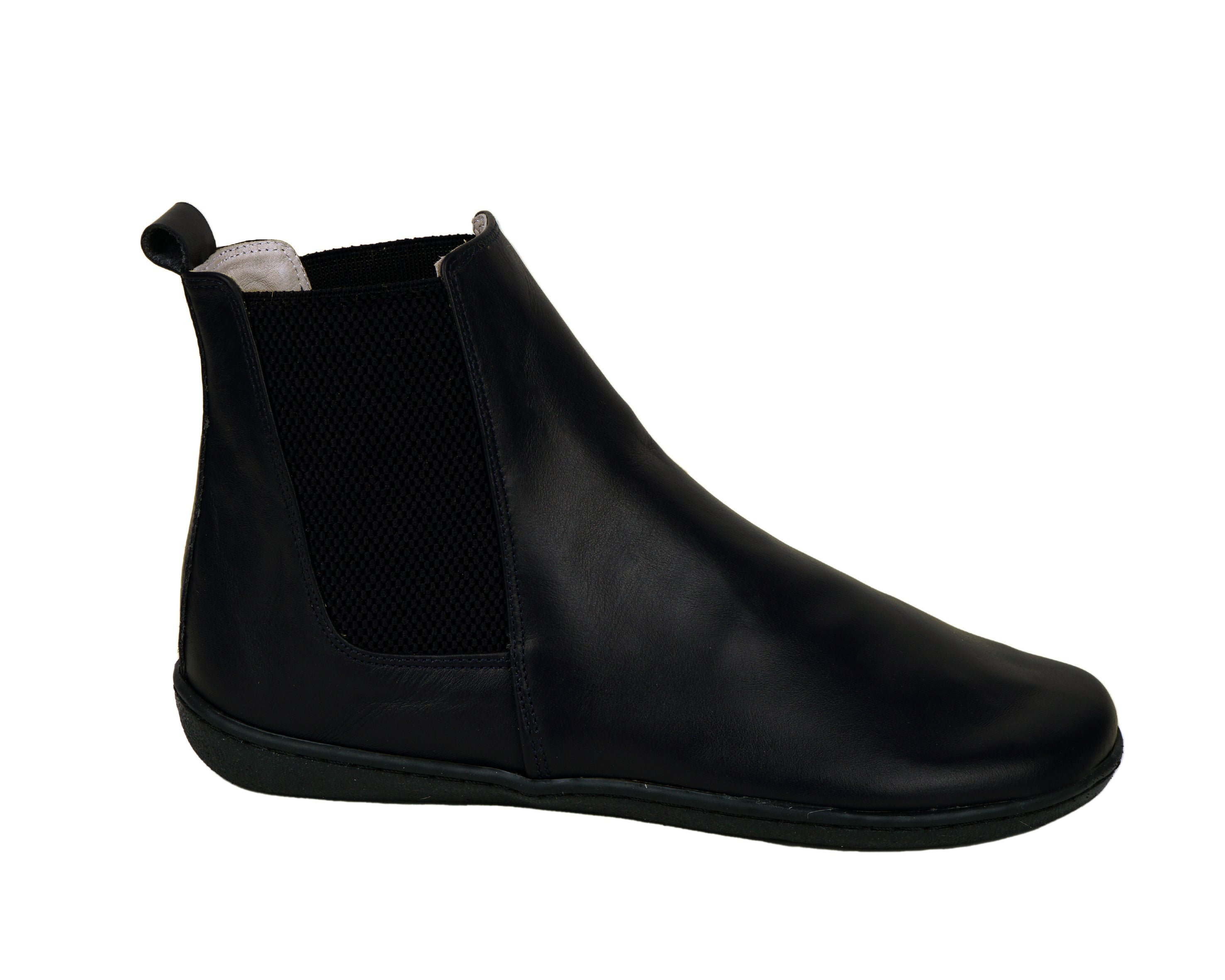 Black Chelsea Boots Wide Barefoot Shoes Smooth Leather Handmade 6mm Rubber Outsole