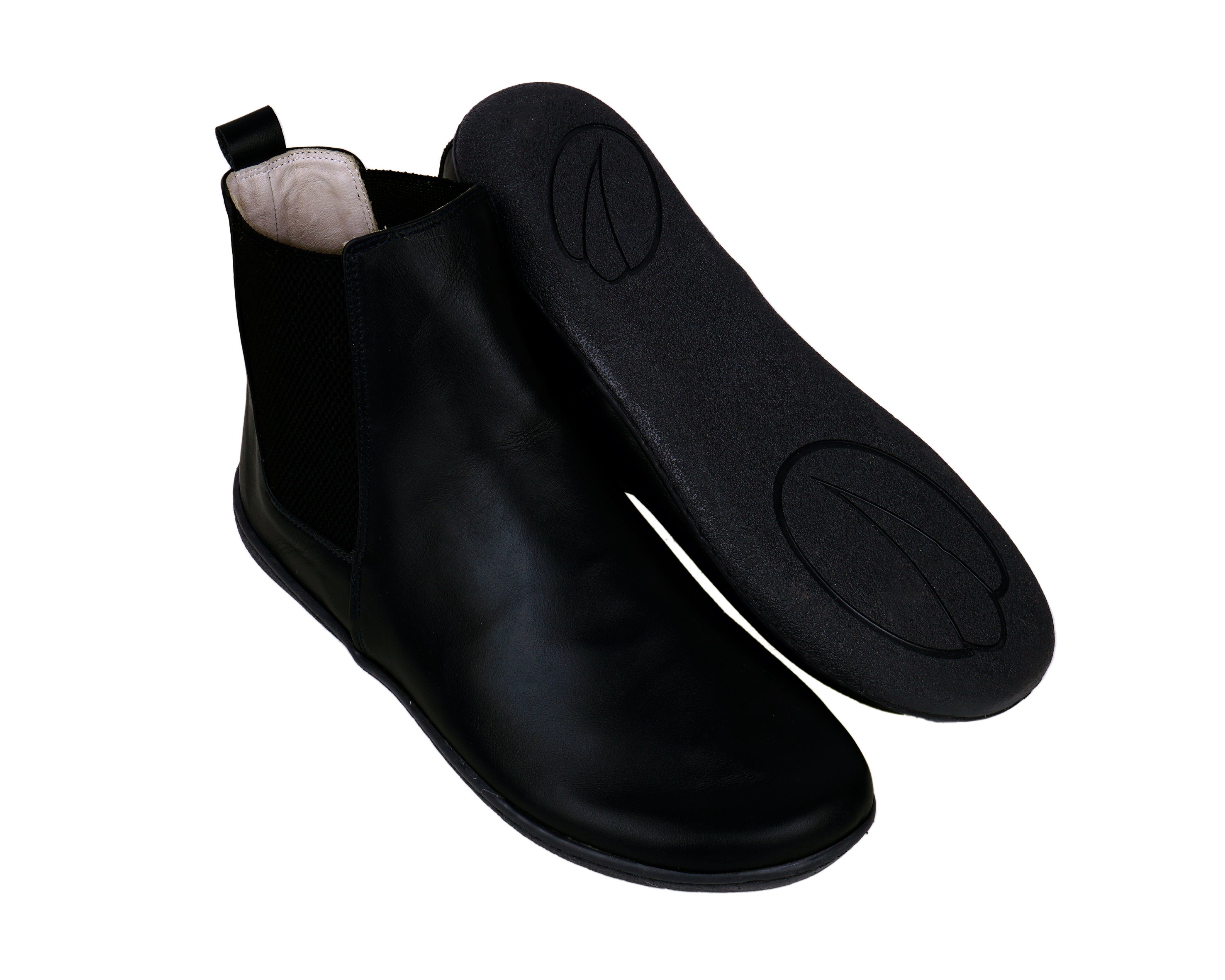 Black Chelsea Boots Wide Barefoot Shoes Smooth Leather Handmade 6mm Rubber Outsole