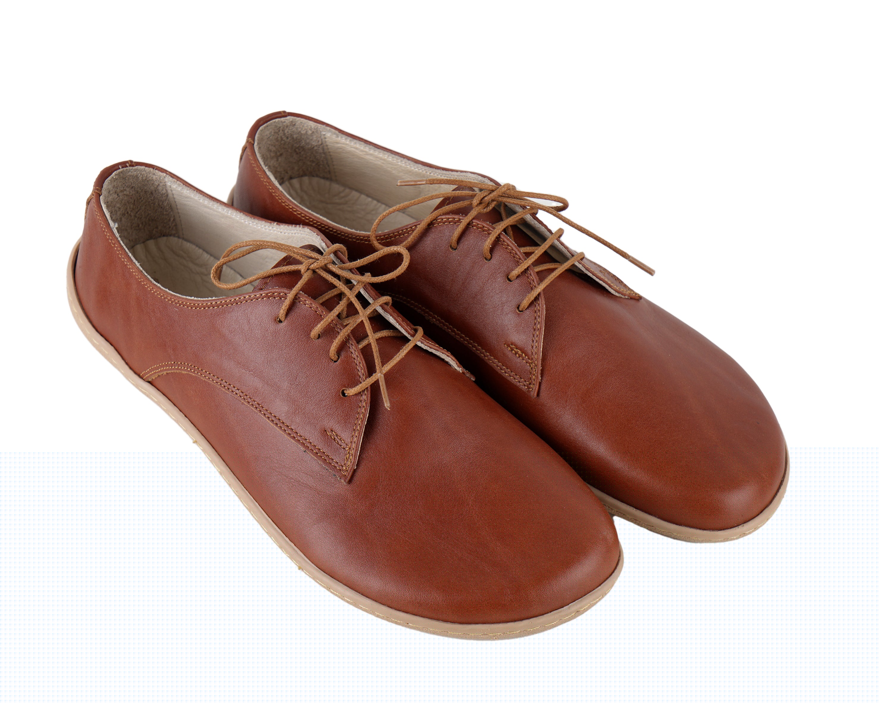 Brown Oxford Wide Barefoot Shoes Smooth Leather Handmade 6mm Rubber Outsole 