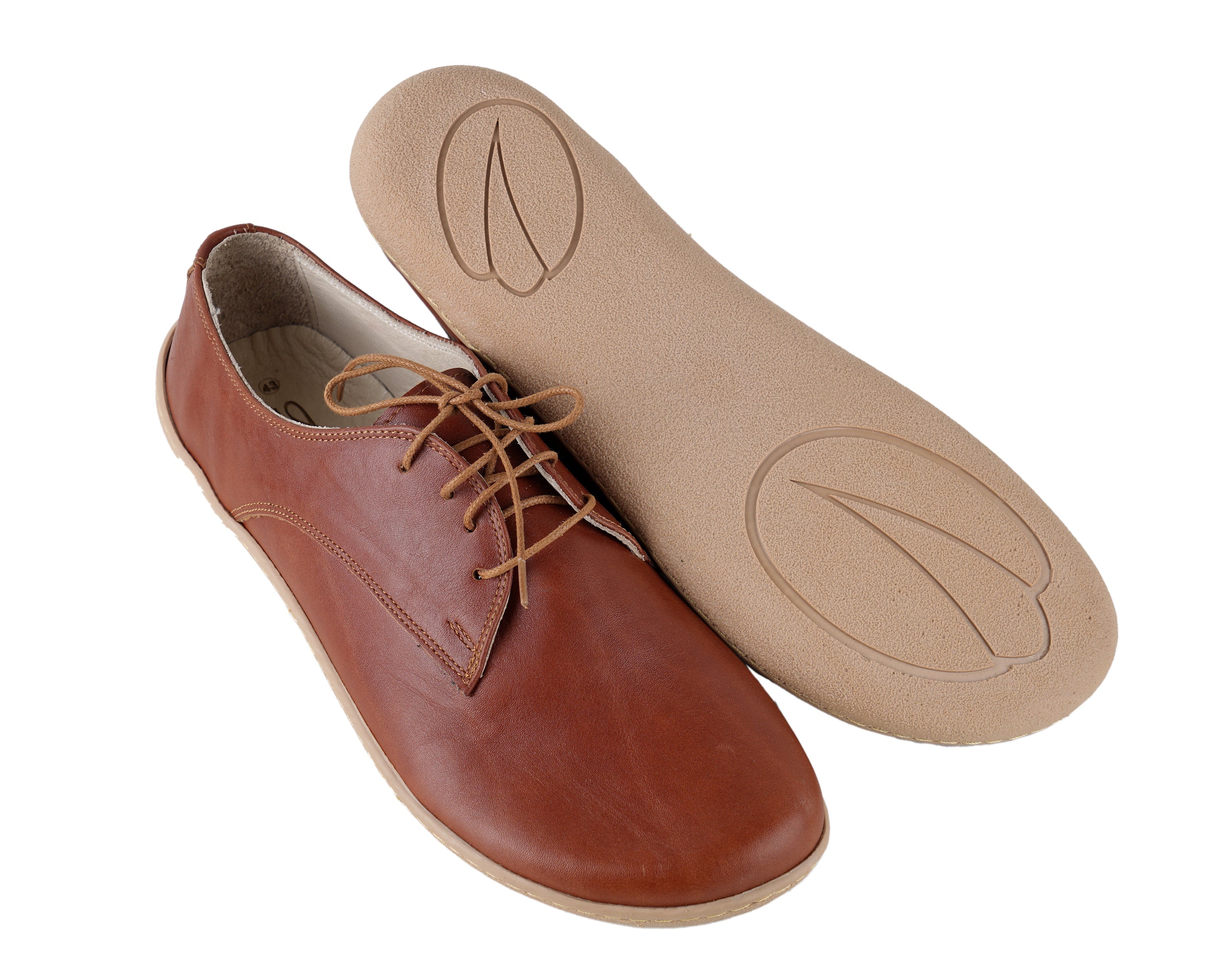 Brown Oxford Wide Barefoot Shoes Smooth Leather Handmade 6mm Rubber Outsole 