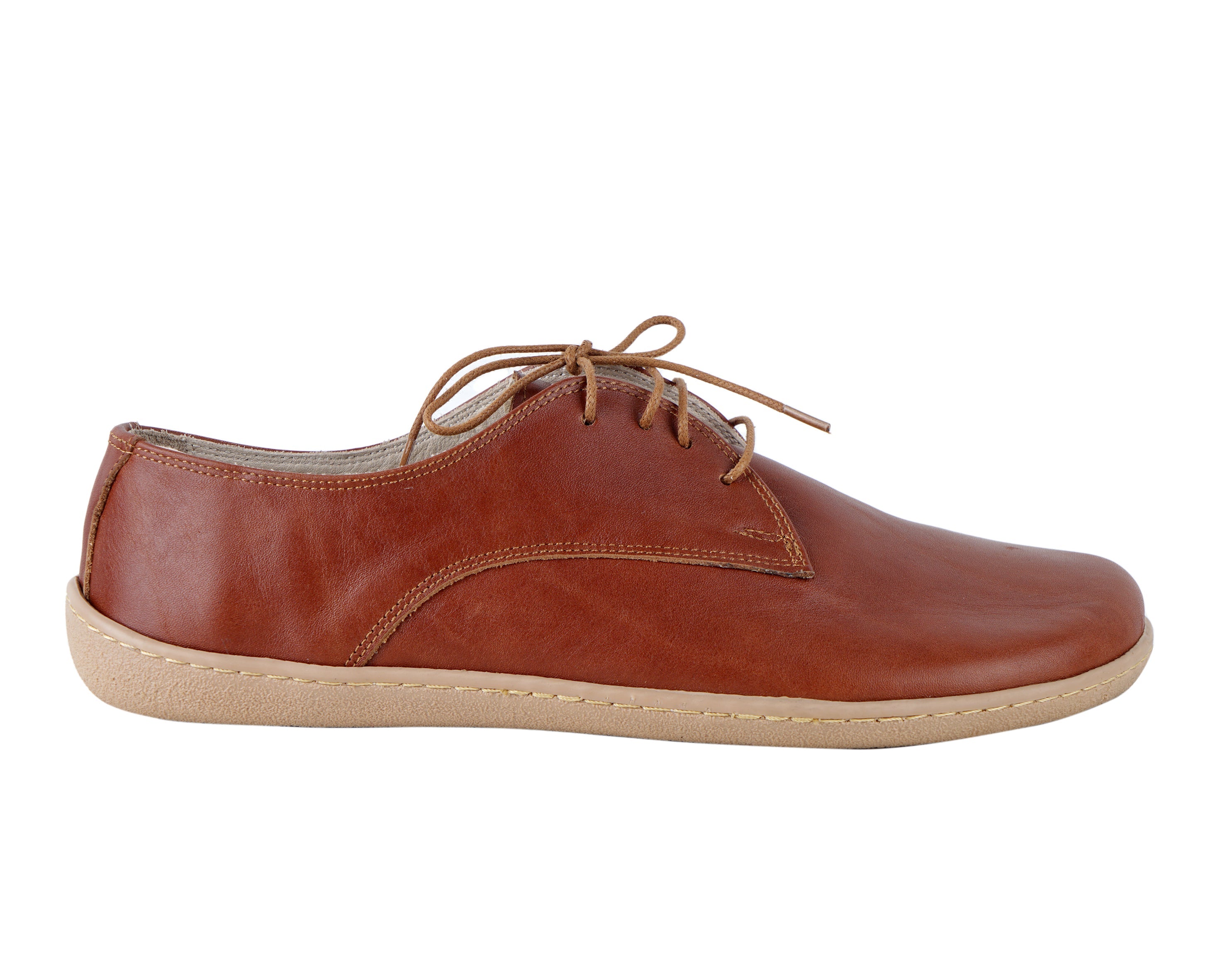 Brown Oxford Wide Barefoot Shoes Smooth Leather Handmade 6mm Rubber Outsole 