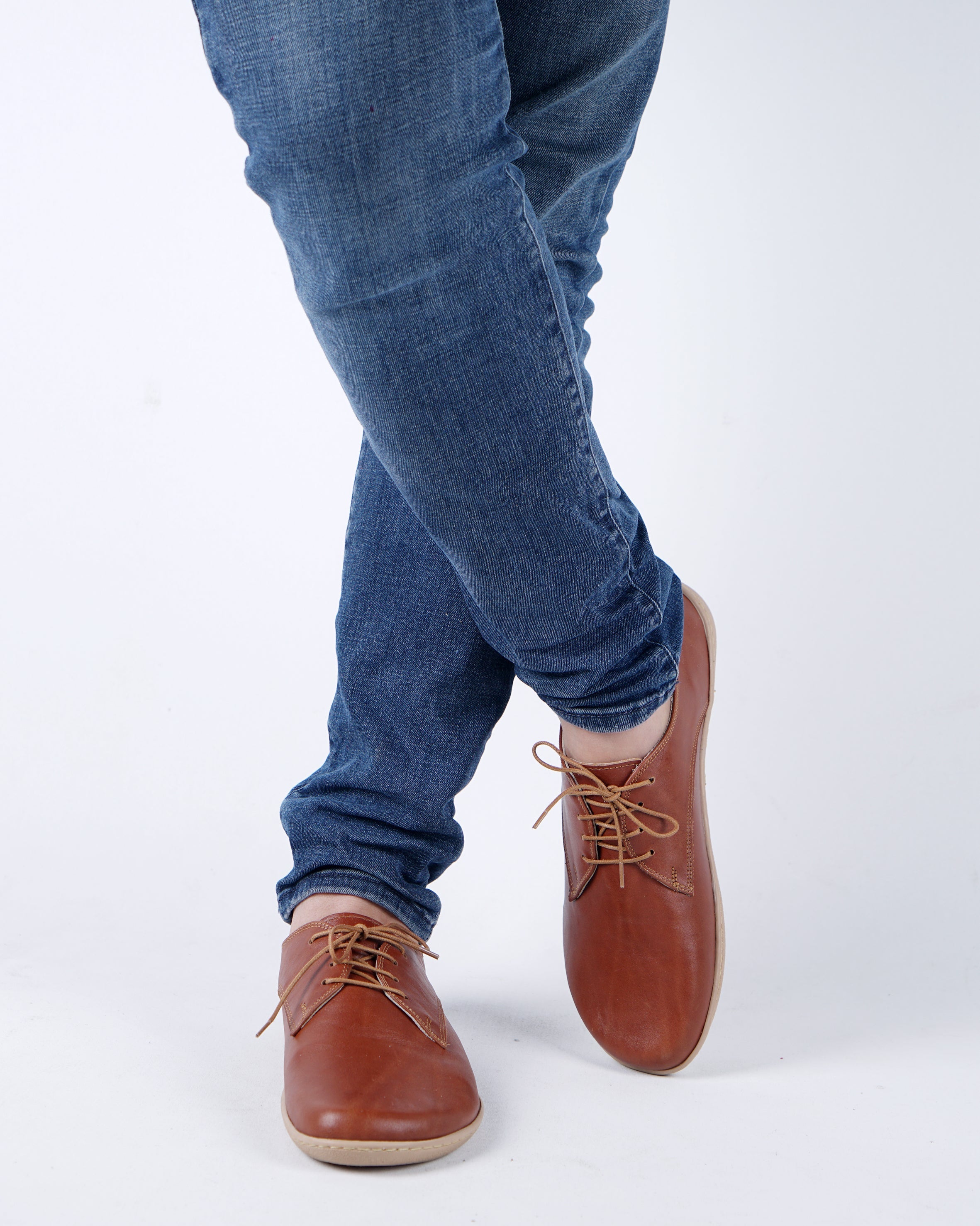Brown Oxford Wide Barefoot Shoes Smooth Leather Handmade 6mm Rubber Outsole 