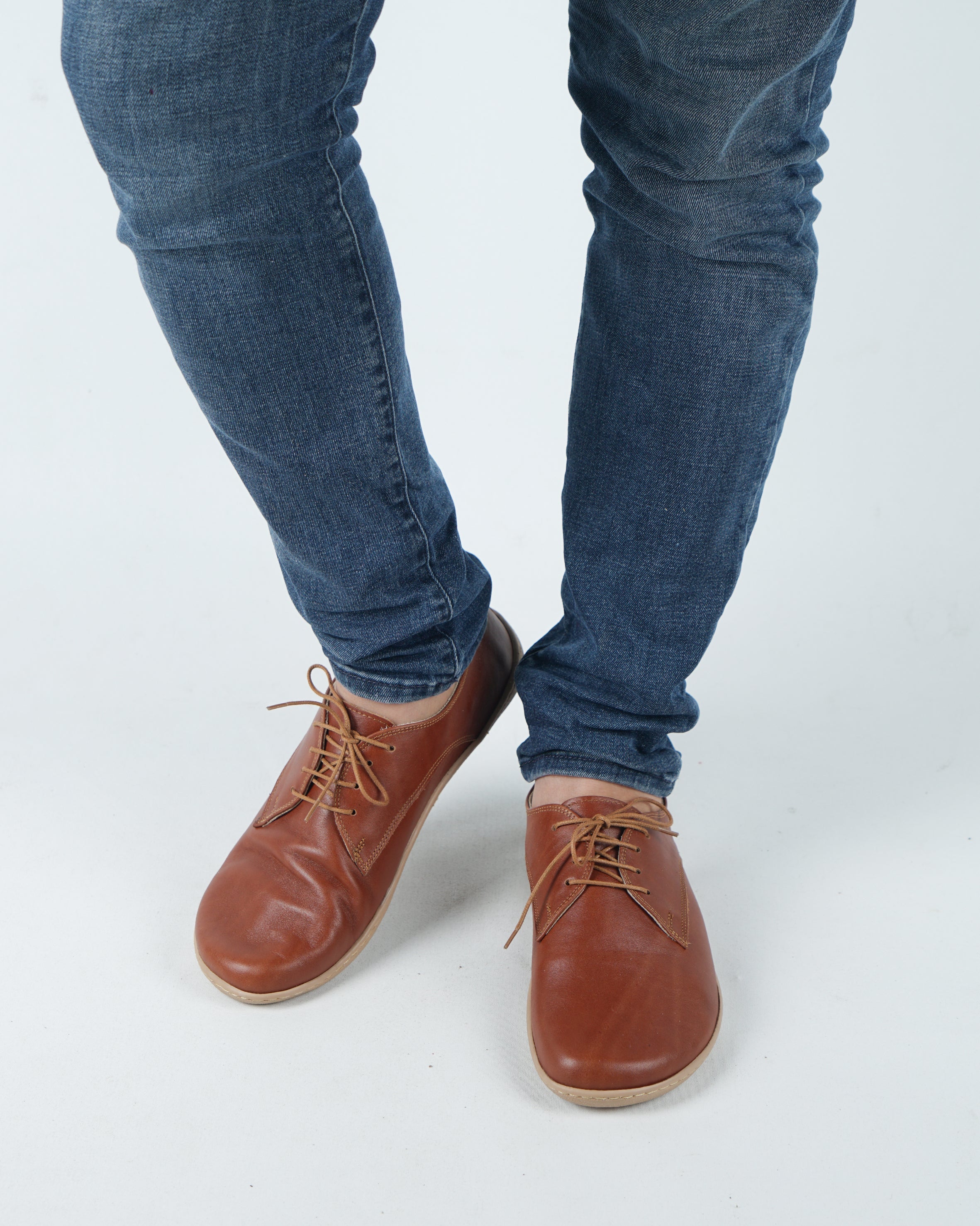 Brown Oxford Wide Barefoot Shoes Smooth Leather Handmade 6mm Rubber Outsole 