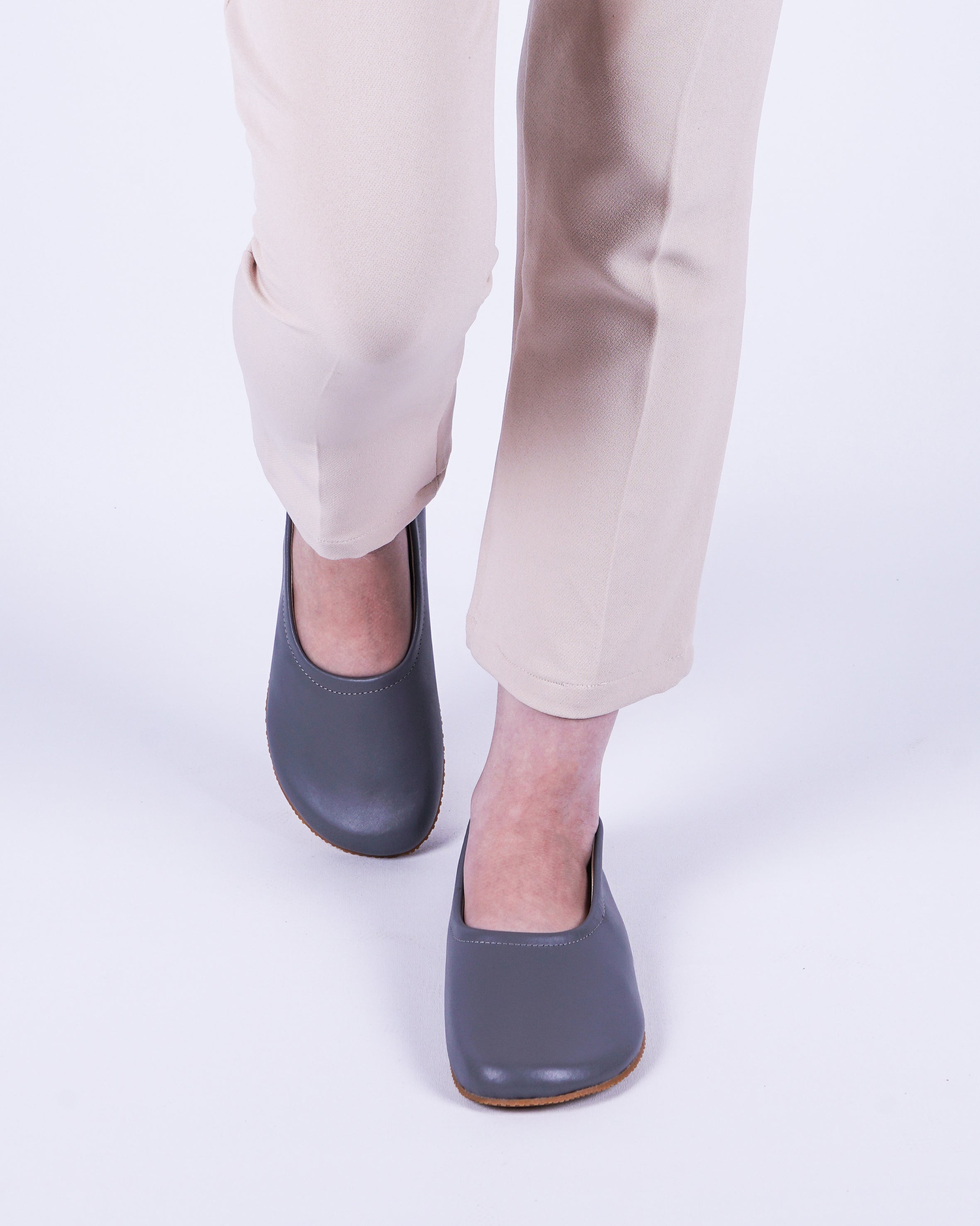 Gray Women Flat Ballets Wide Barefoot Smooth Leather Handmade 