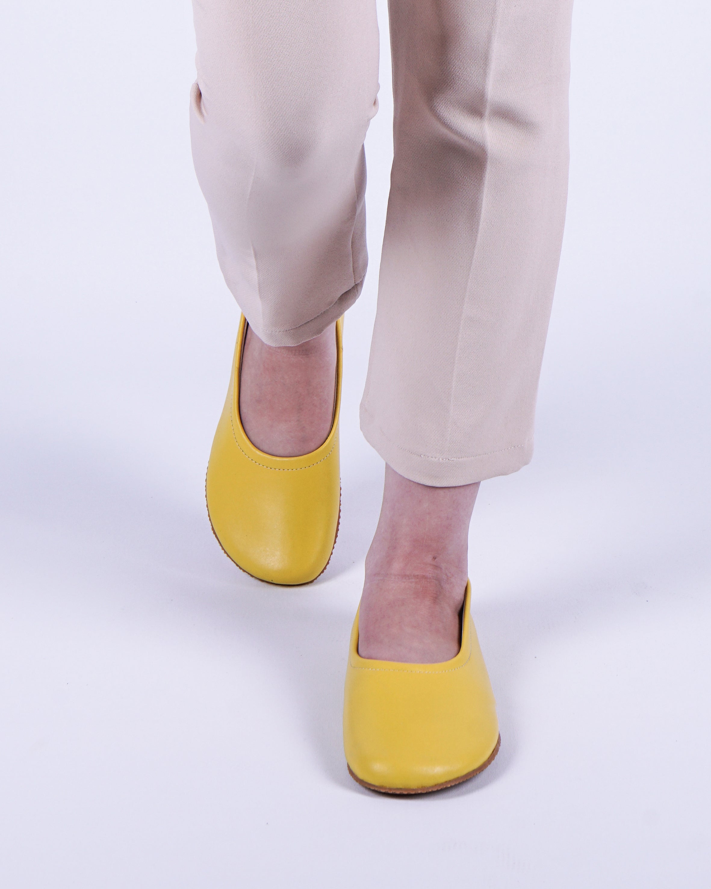 Yellow Women Flat Ballets Wide Barefoot Smooth Leather Handmade