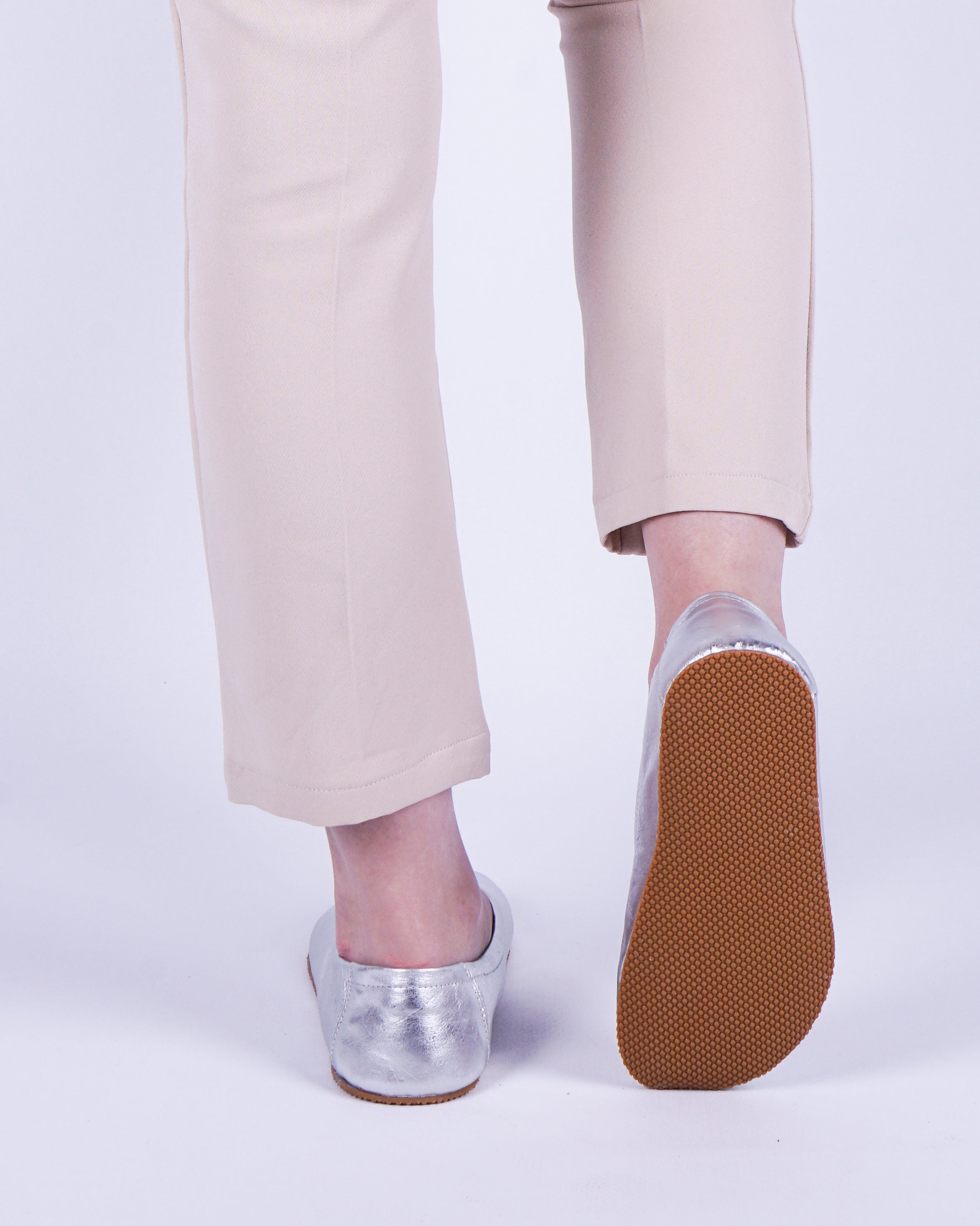 Sılver Women Flat Ballets Wide Barefoot Smooth Leather Handmade 