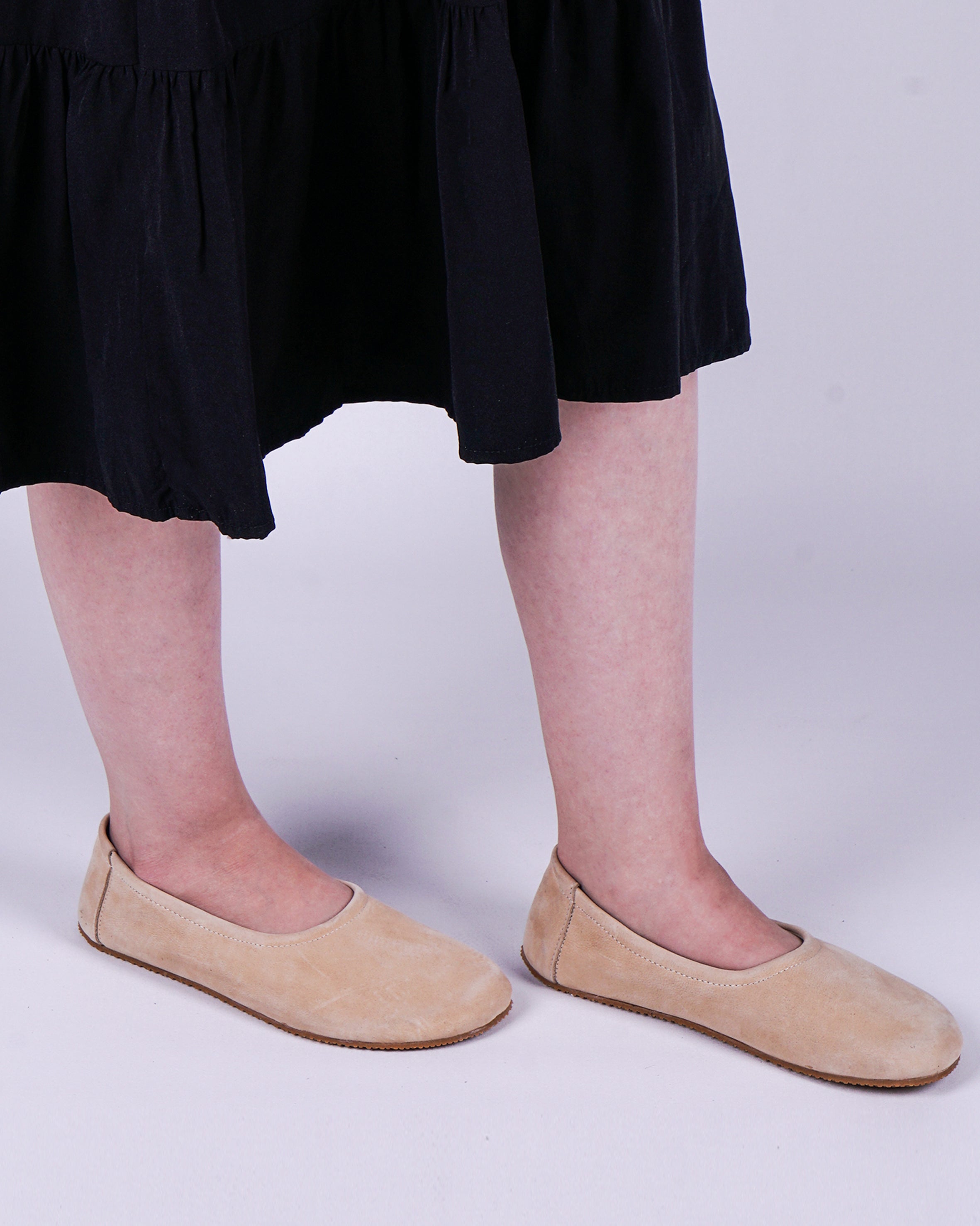 Cream Women Flat Ballets Wide Barefoot Nubuck Leather Handmade